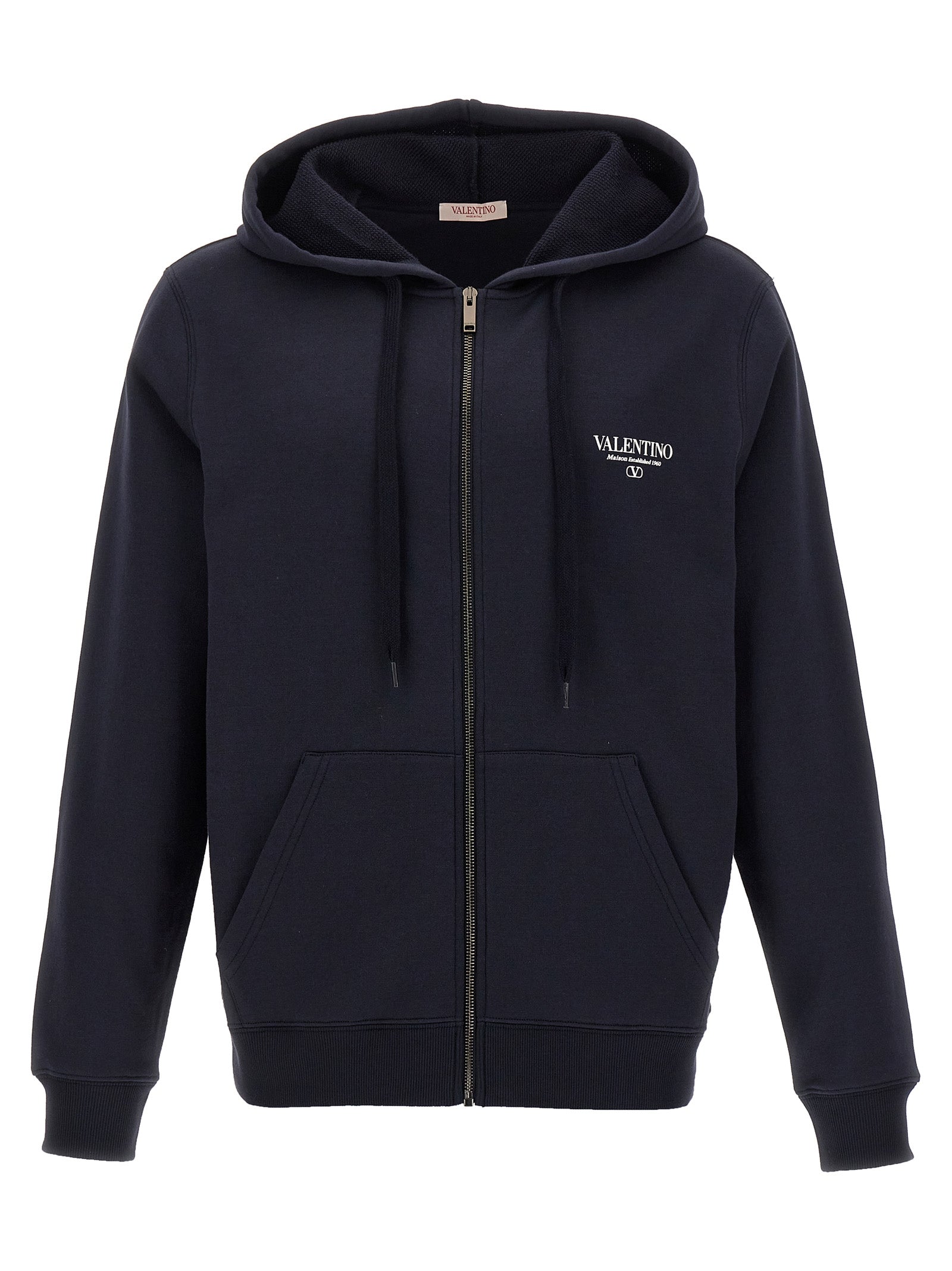 Valentino Garavani-Valentino Logo Print Hoodie Felpe Blu-Uomo