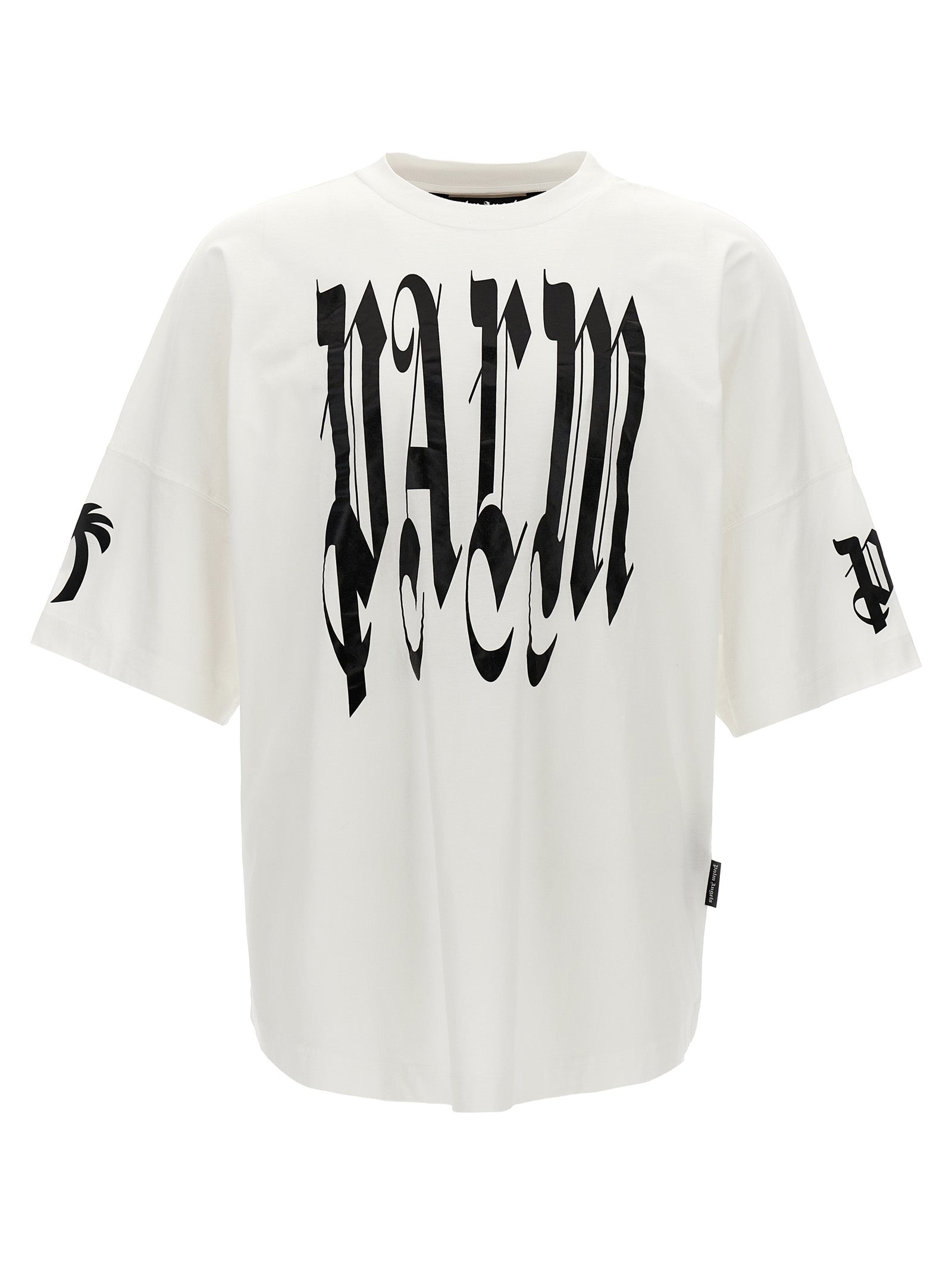 Palm Angels-Back Gothic Palm T Shirt Bianco/Nero-Uomo