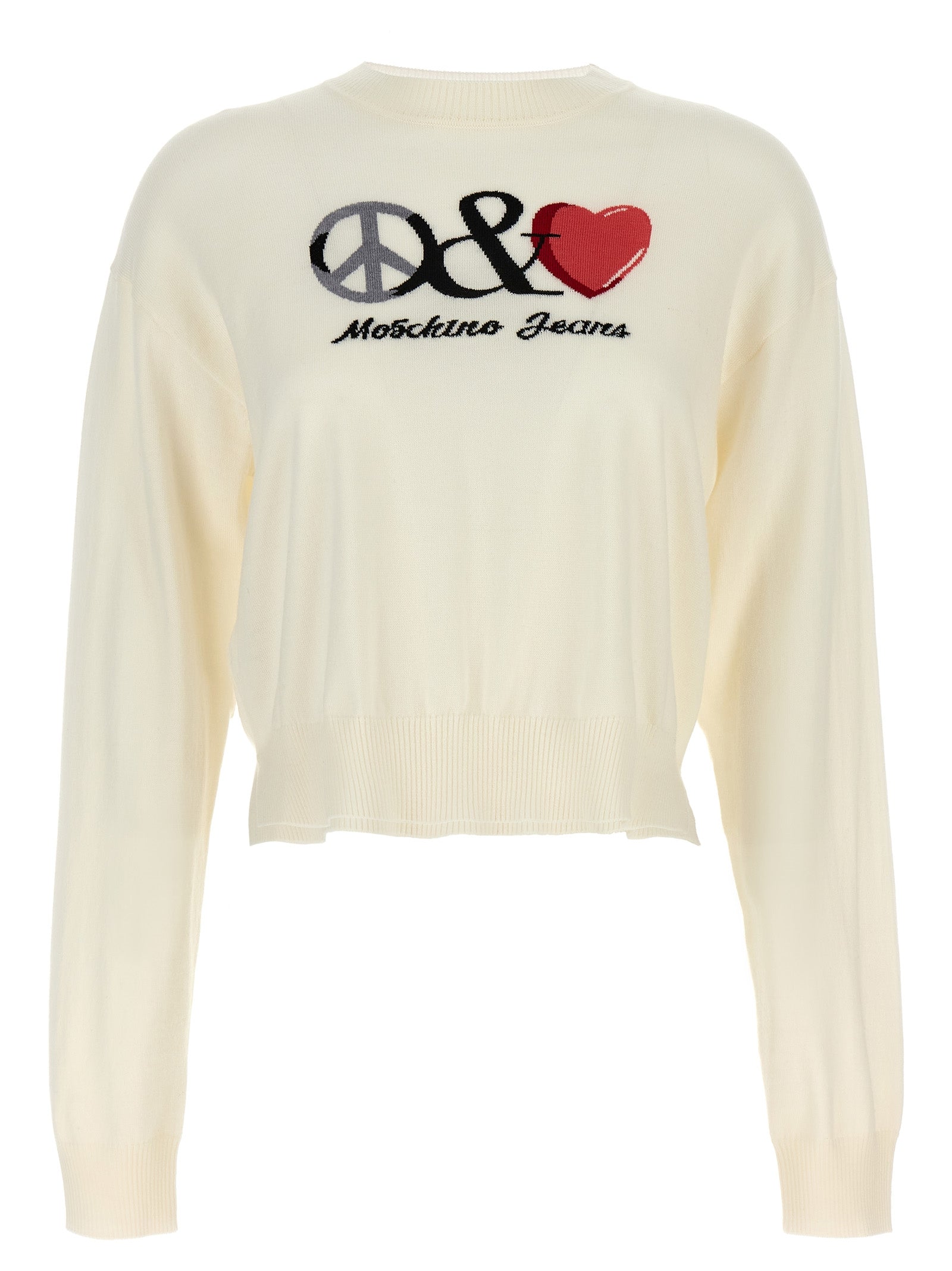 Mo5ch1no Jeans-Logo Intarsia Sweater Maglioni Bianco-Donna