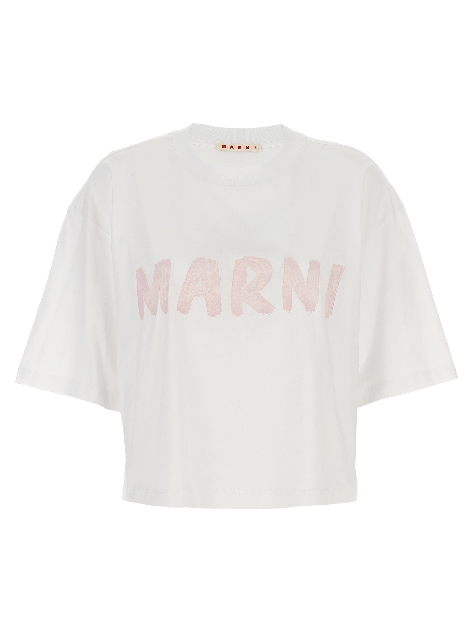 Marni-Logo Print Cropped T Shirt Bianco-Donna