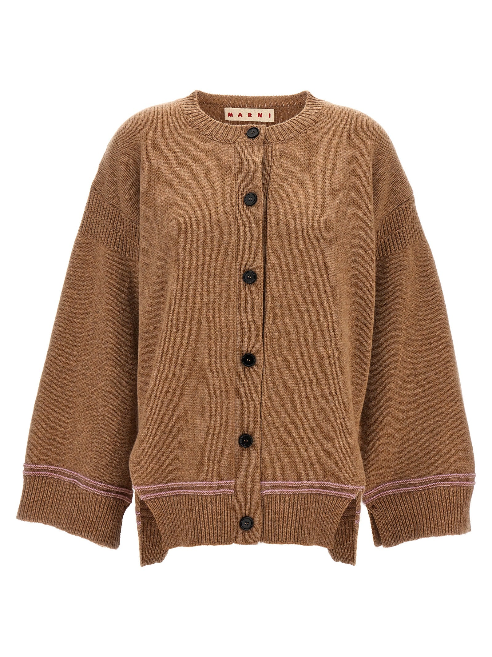 Marni-Logo Intarsia Cardigan Maglioni Beige-Donna