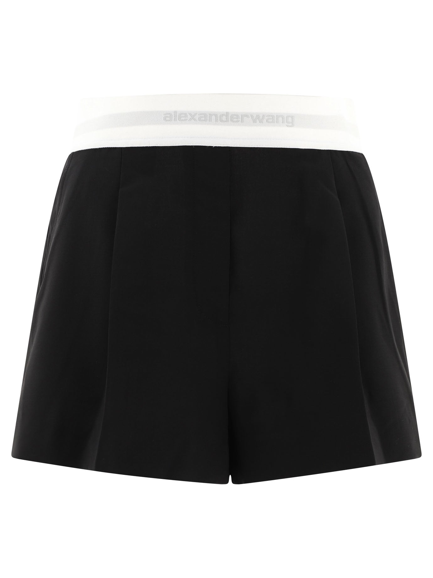 Alexander Wang-High-Waist Pleated With Logo Elastic Short Nero-Donna