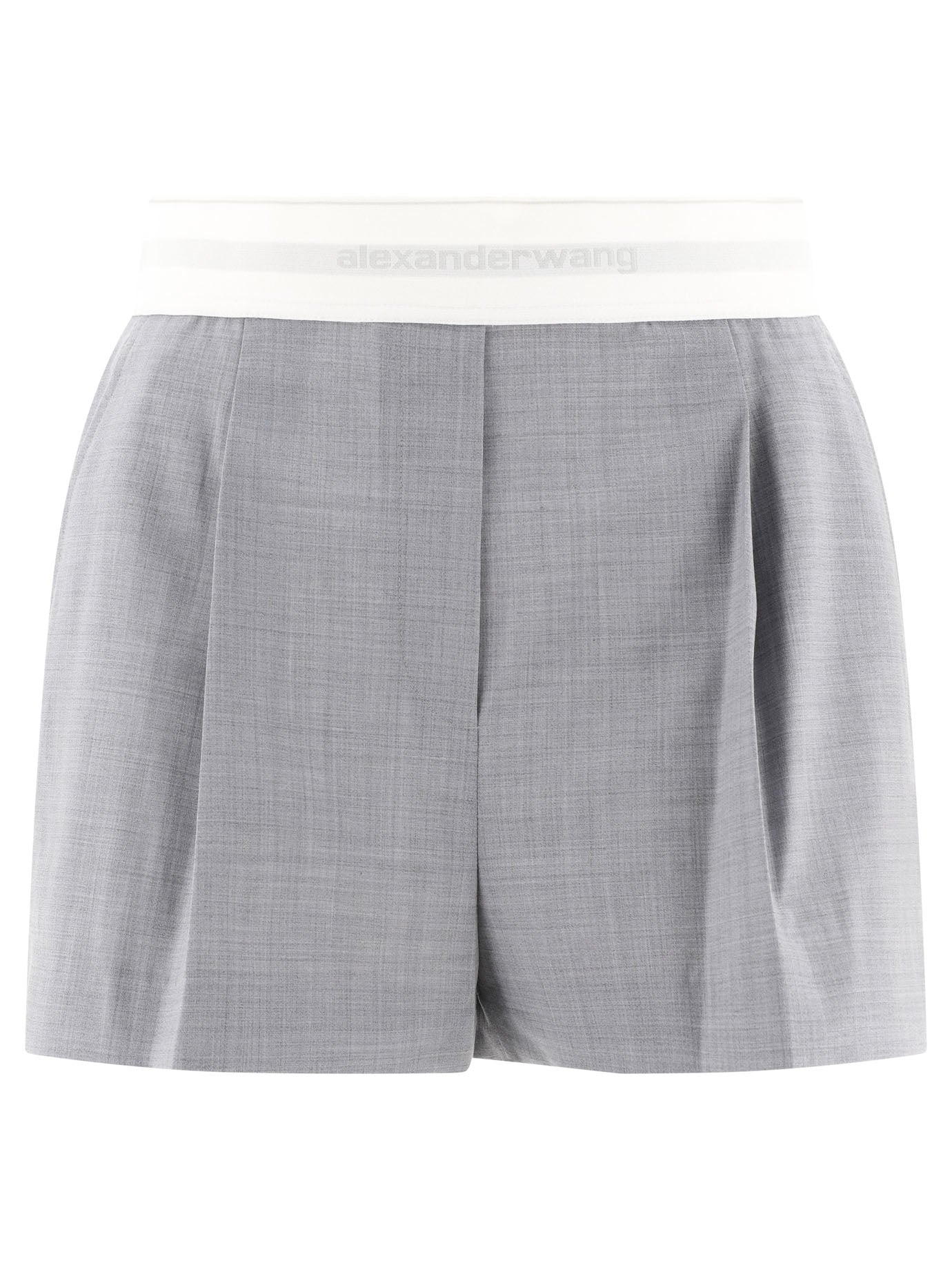 Alexander Wang-High-Waist Pleated With Logo Elastic Short Grey-Donna