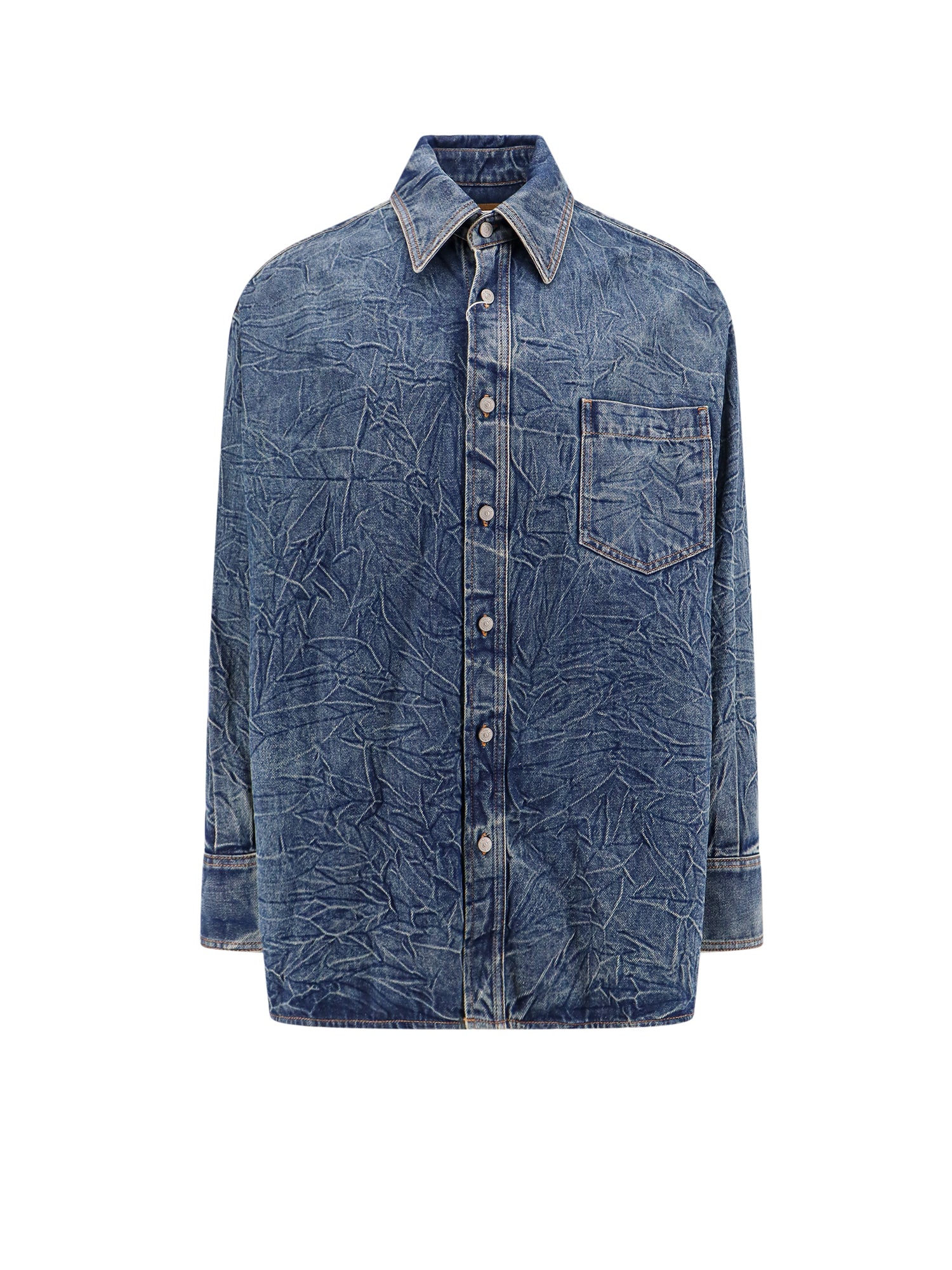 MM6 Maison Margiela-Camicia in denim Crinkled con etichetta Numeric Signature-Uomo