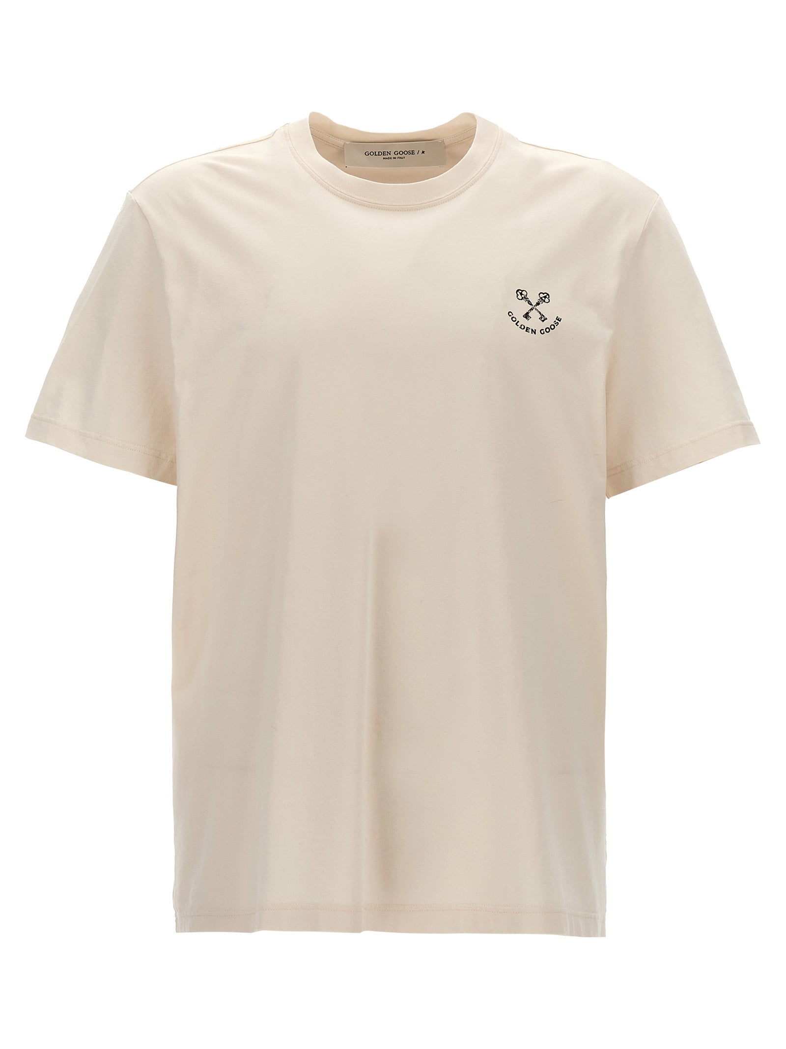 Golden Goose-Logo Print T Shirt Bianco-Uomo