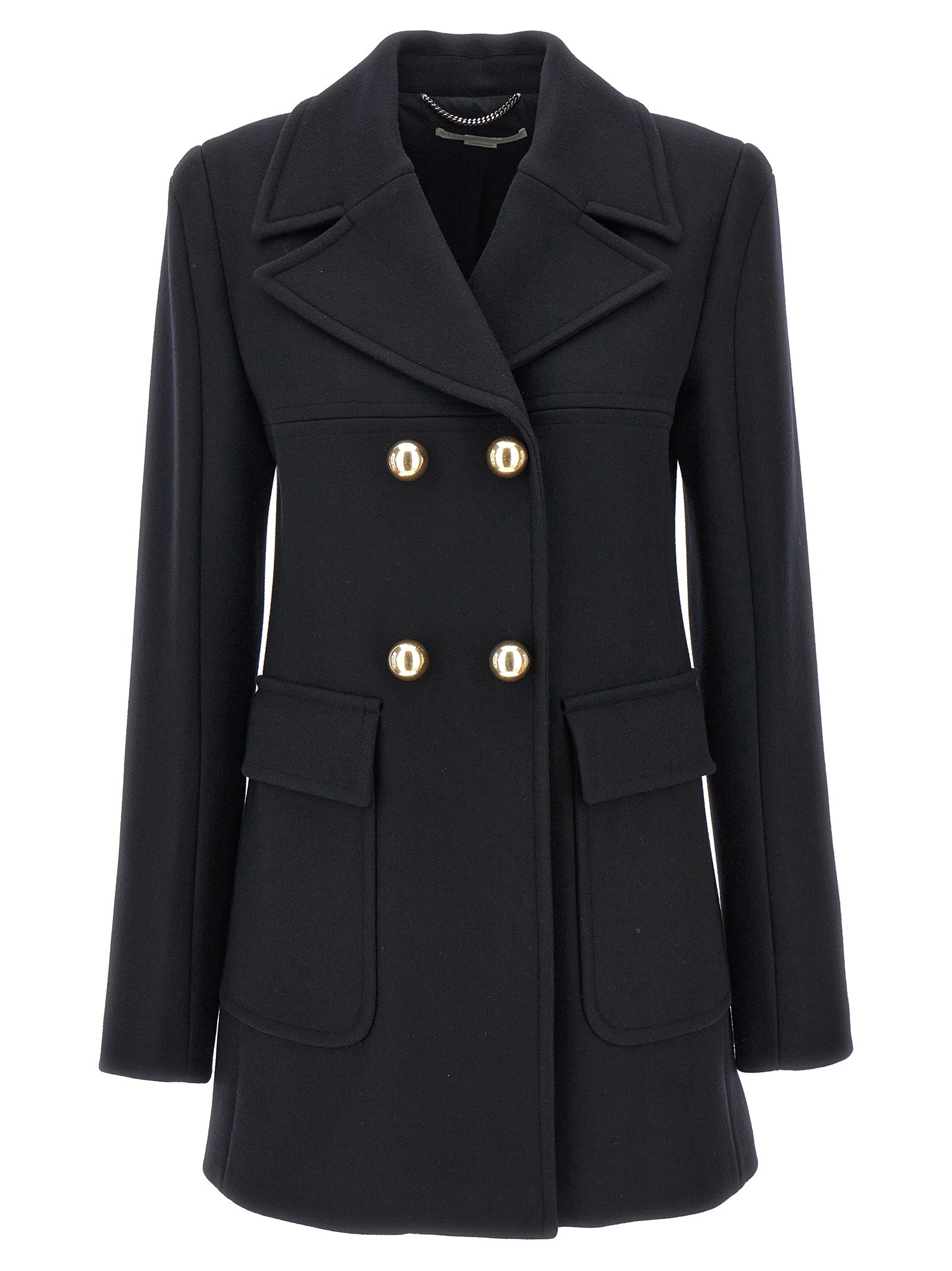 Stella Mccartney-Double-Breasted Coat Trench E Impermeabili Nero-Donna