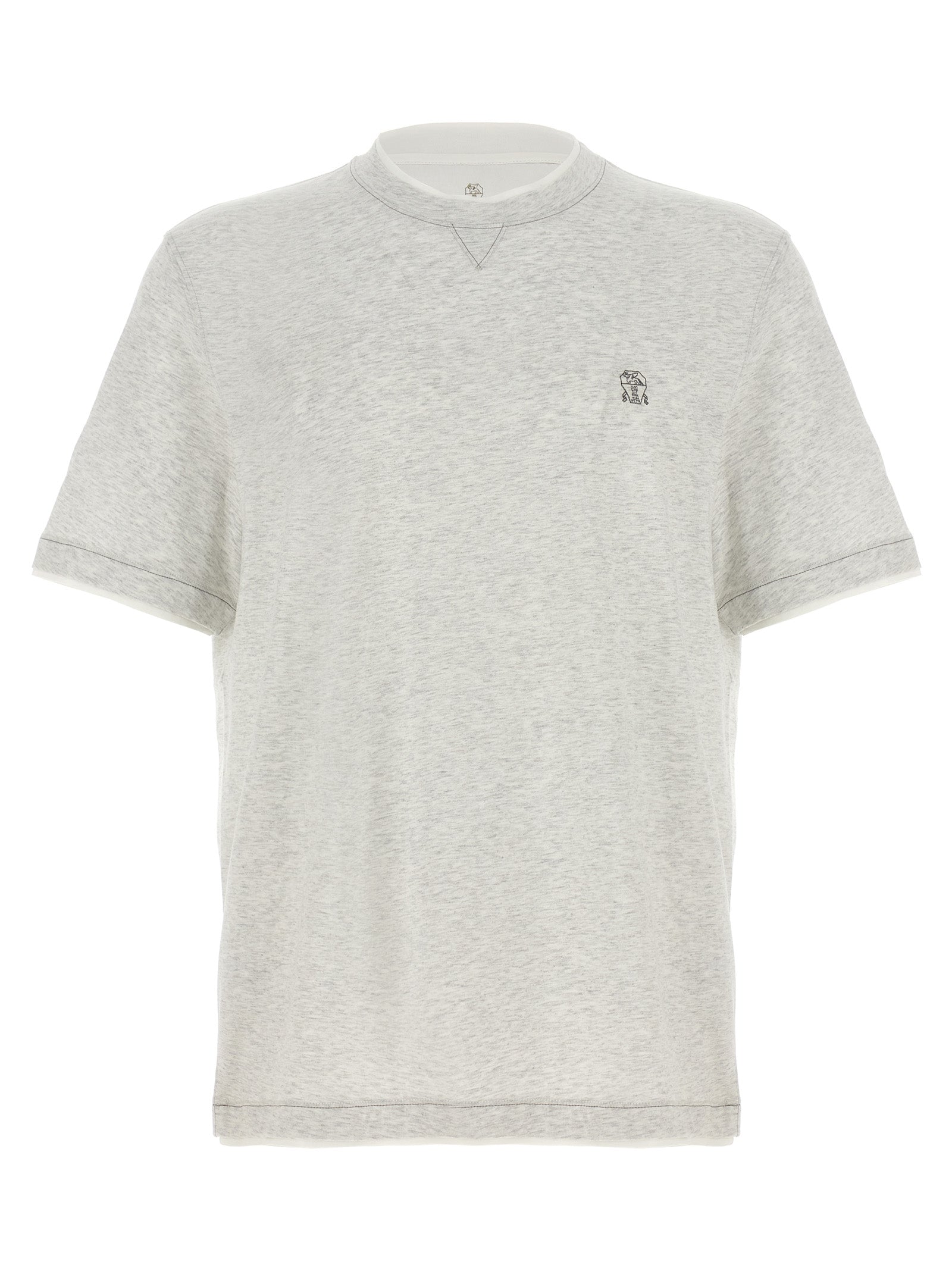 Brunello Cucinelli-Layered T Shirt Grigio-Uomo