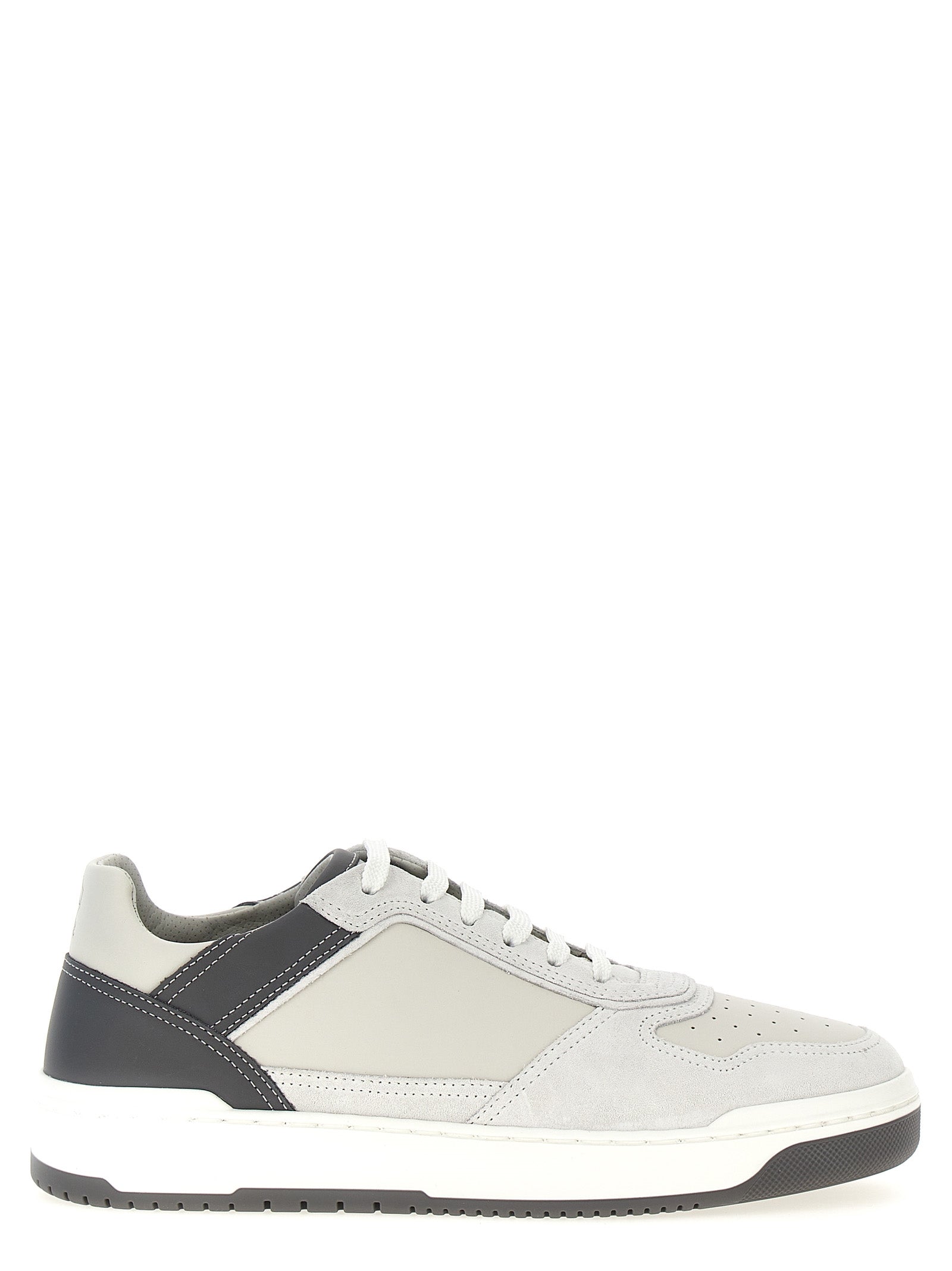 Brunello Cucinelli-Suede Leather Sneakers Grigio-Uomo