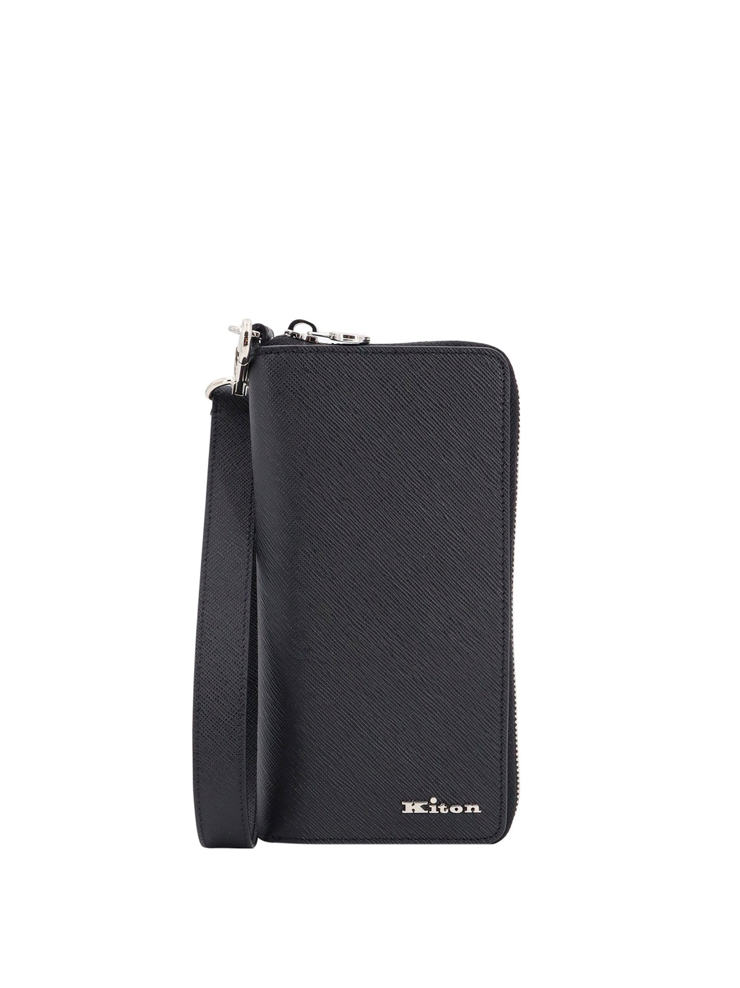 Kiton-Phone case in pelle con logo in metallo-Uomo