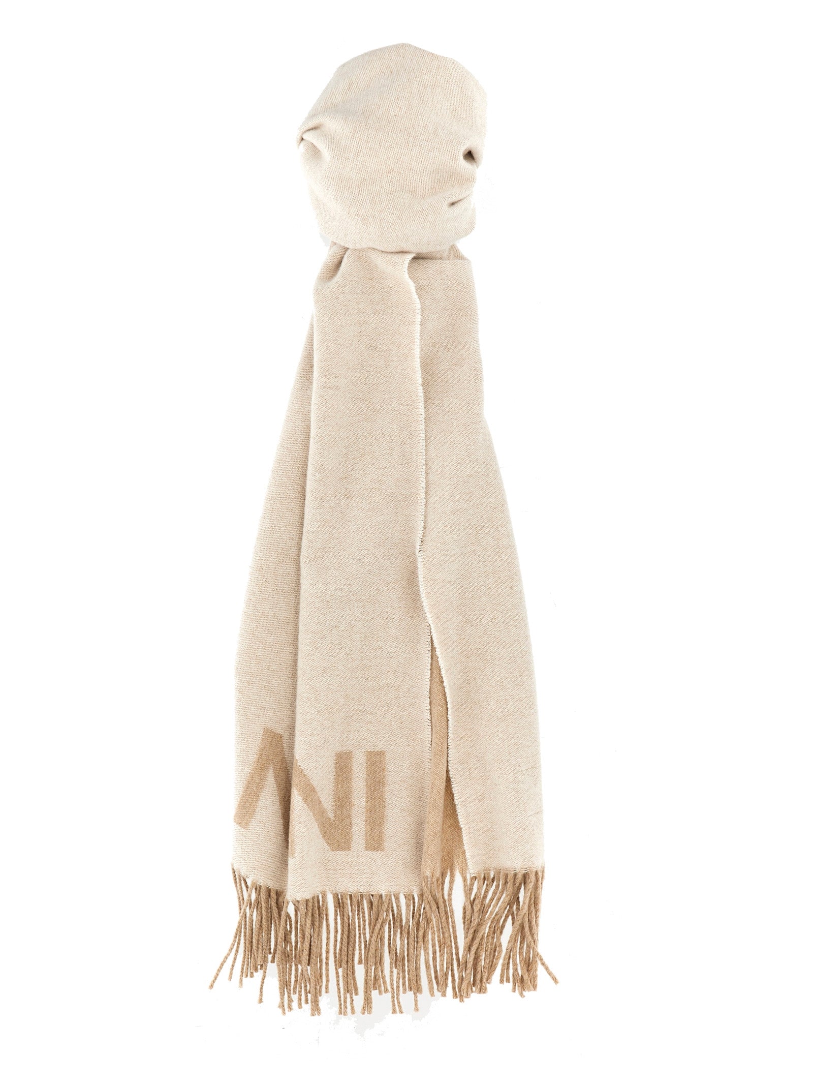 Ganni-Maxi Logo Scarf Sciarpe Beige-Donna