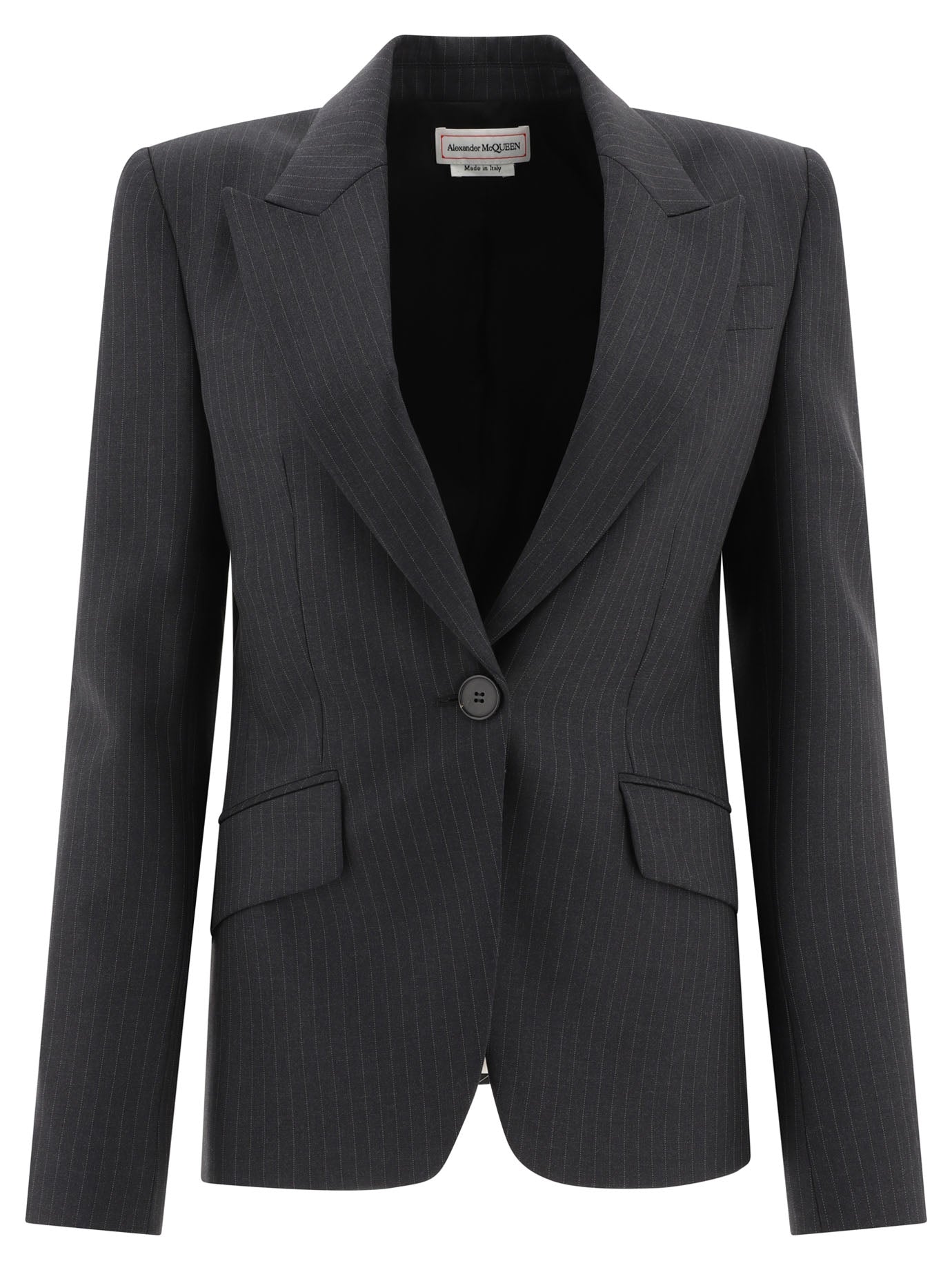 Alexander Mcqueen-Pinstriped Single-Breasted Blazer Giacche Grey-Donna