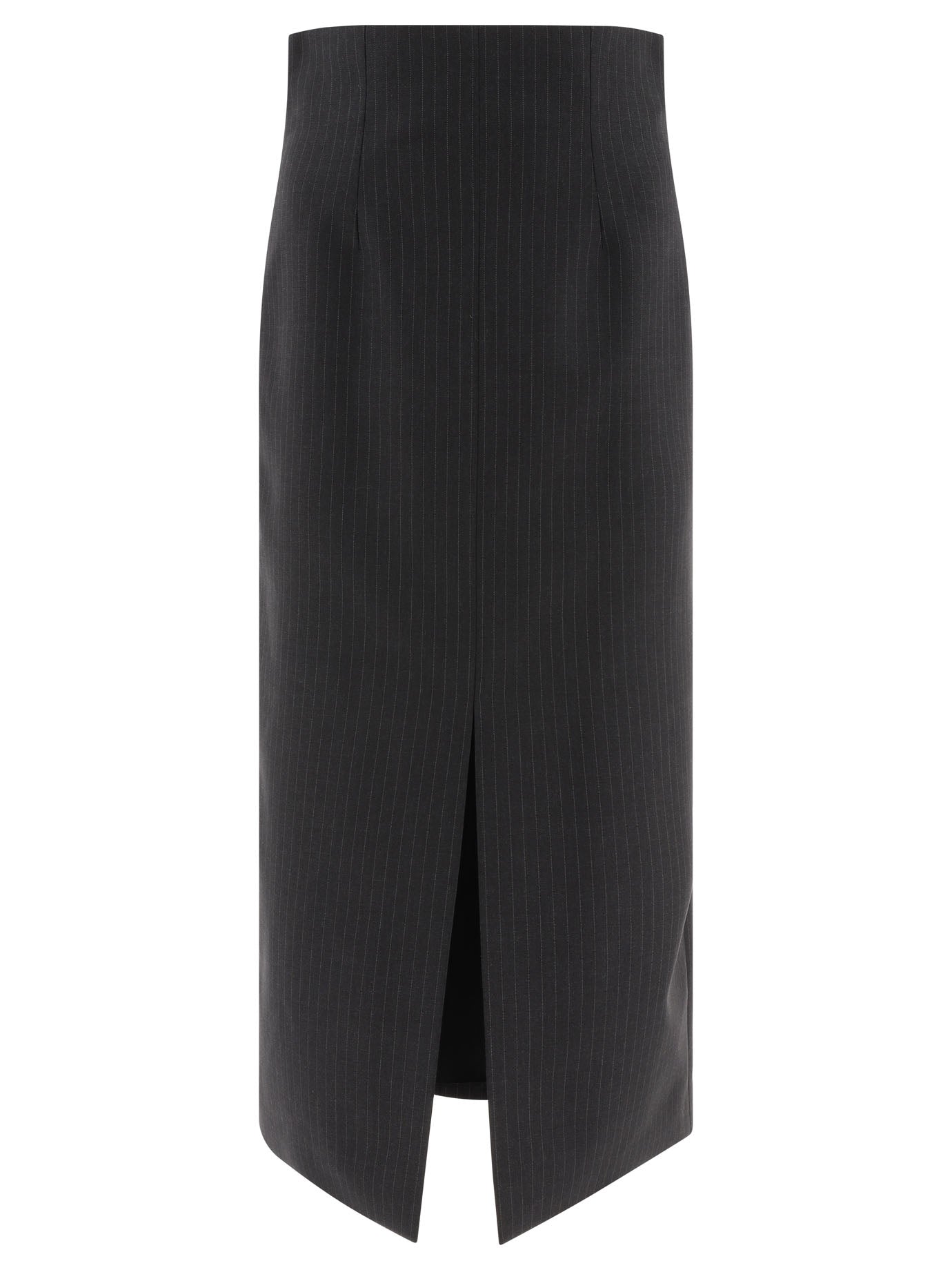 Alexander Mcqueen-Pinstriped Pencil Skirt Gonne Grey-Donna