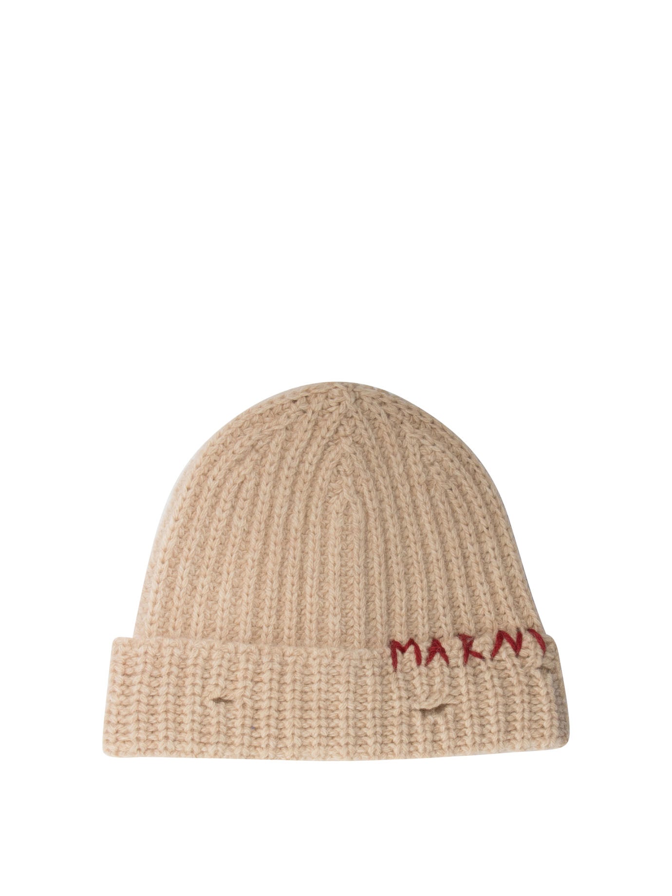 Marni-Shetland Wool Beanie With Marni Mending Cappelli Beige-Uomo