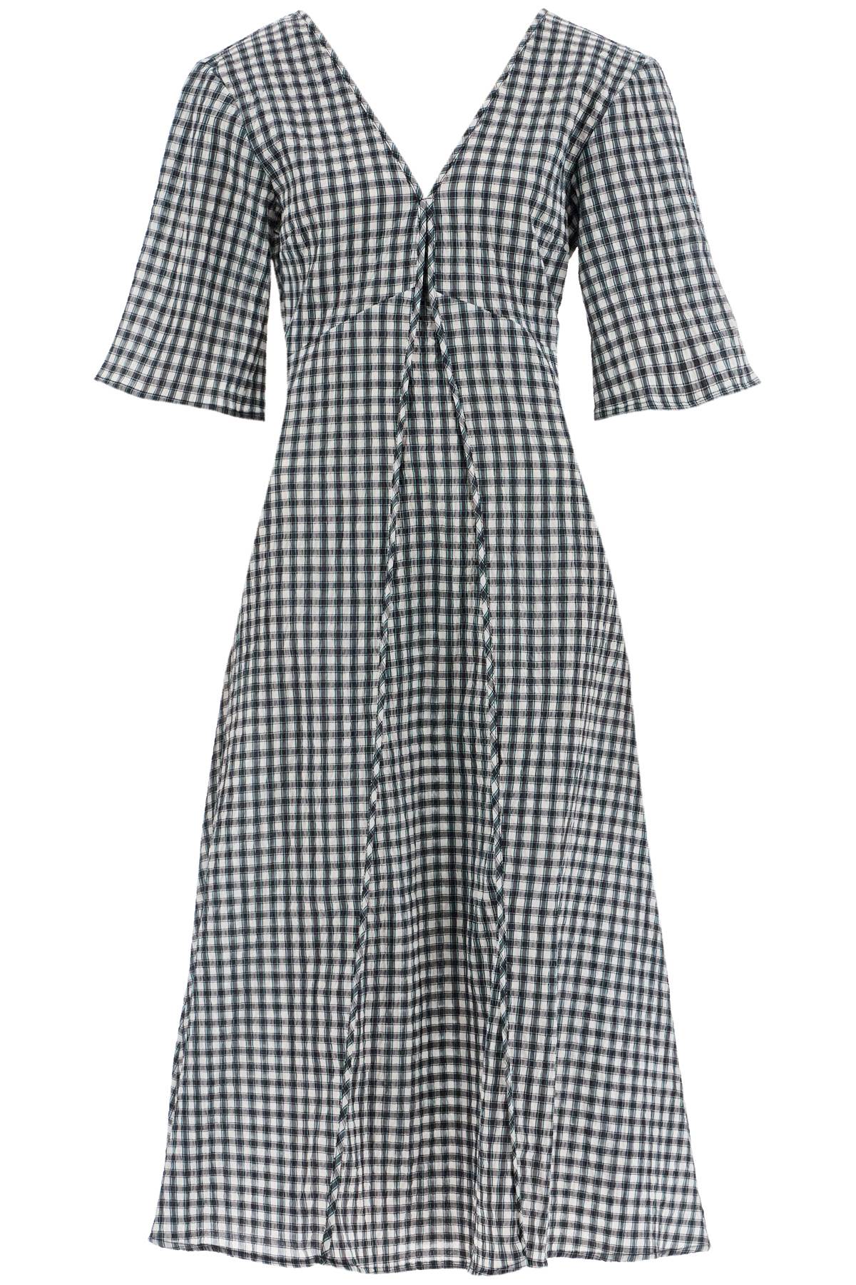 Ganni-Abito Midi In Seersucker Check-Donna