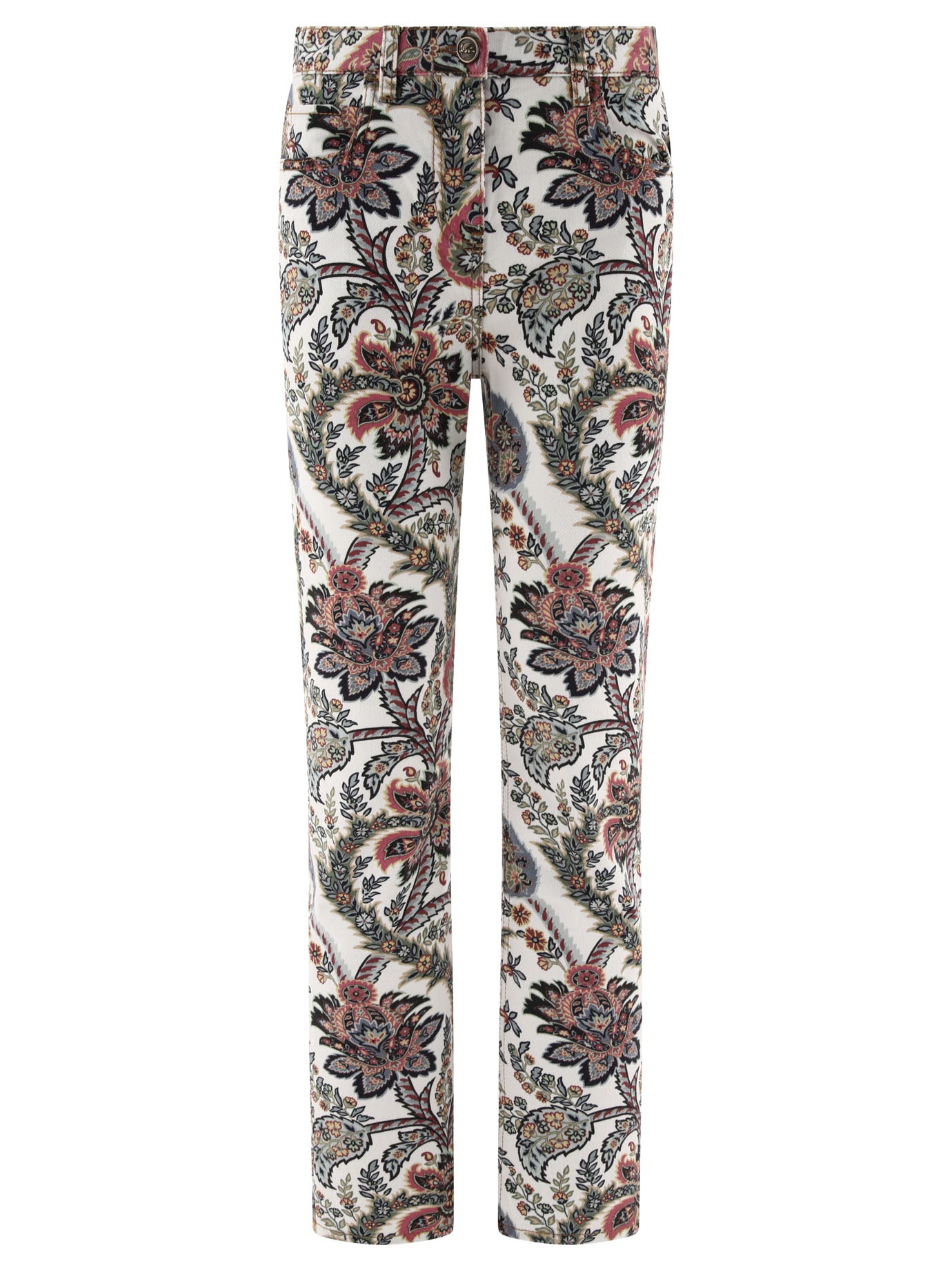 Etro-With Multicolor Paisley Print Jeans Bianco-Donna