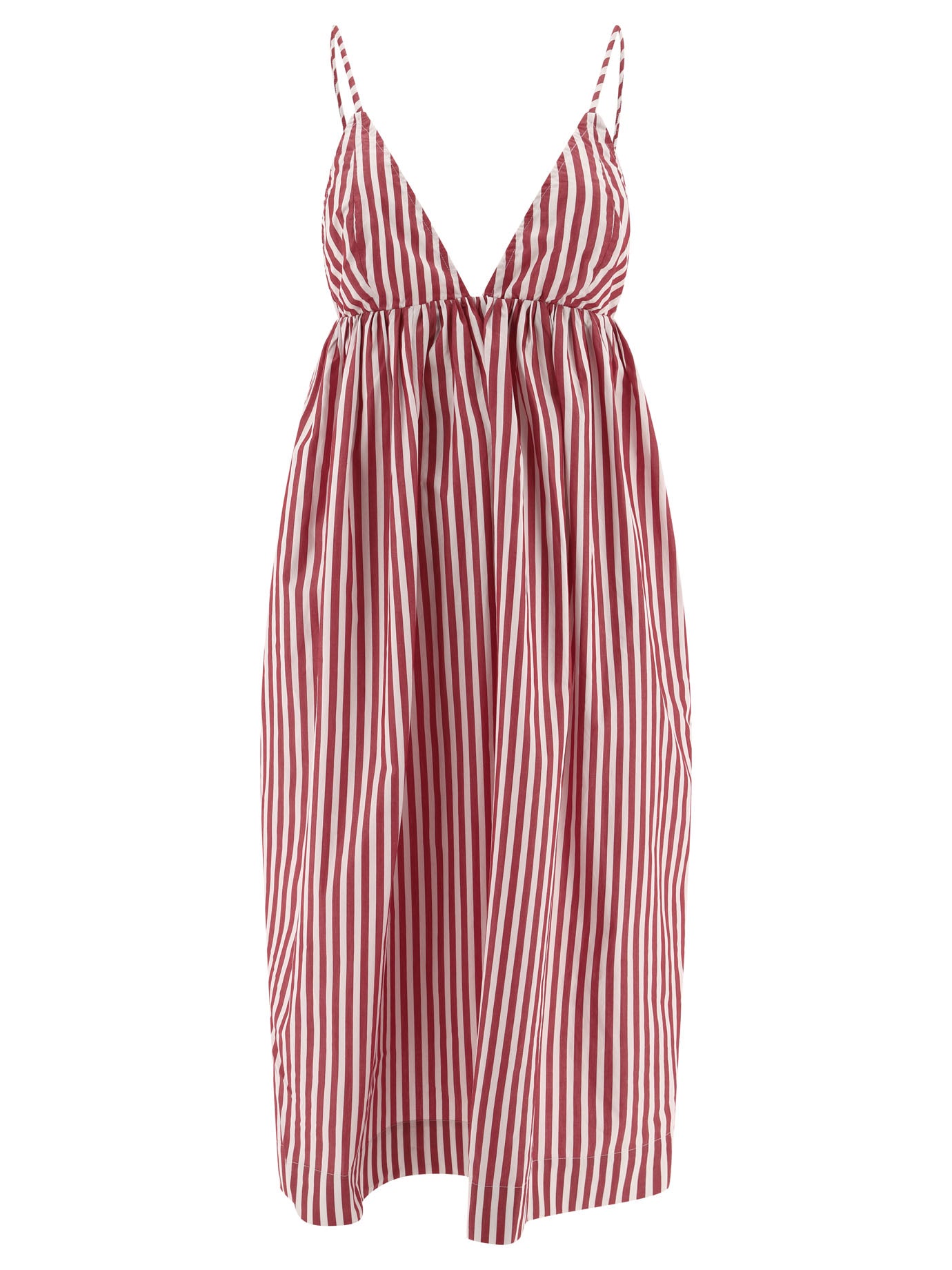 Ganni-Striped Midi Dress Abiti Rosso-Donna