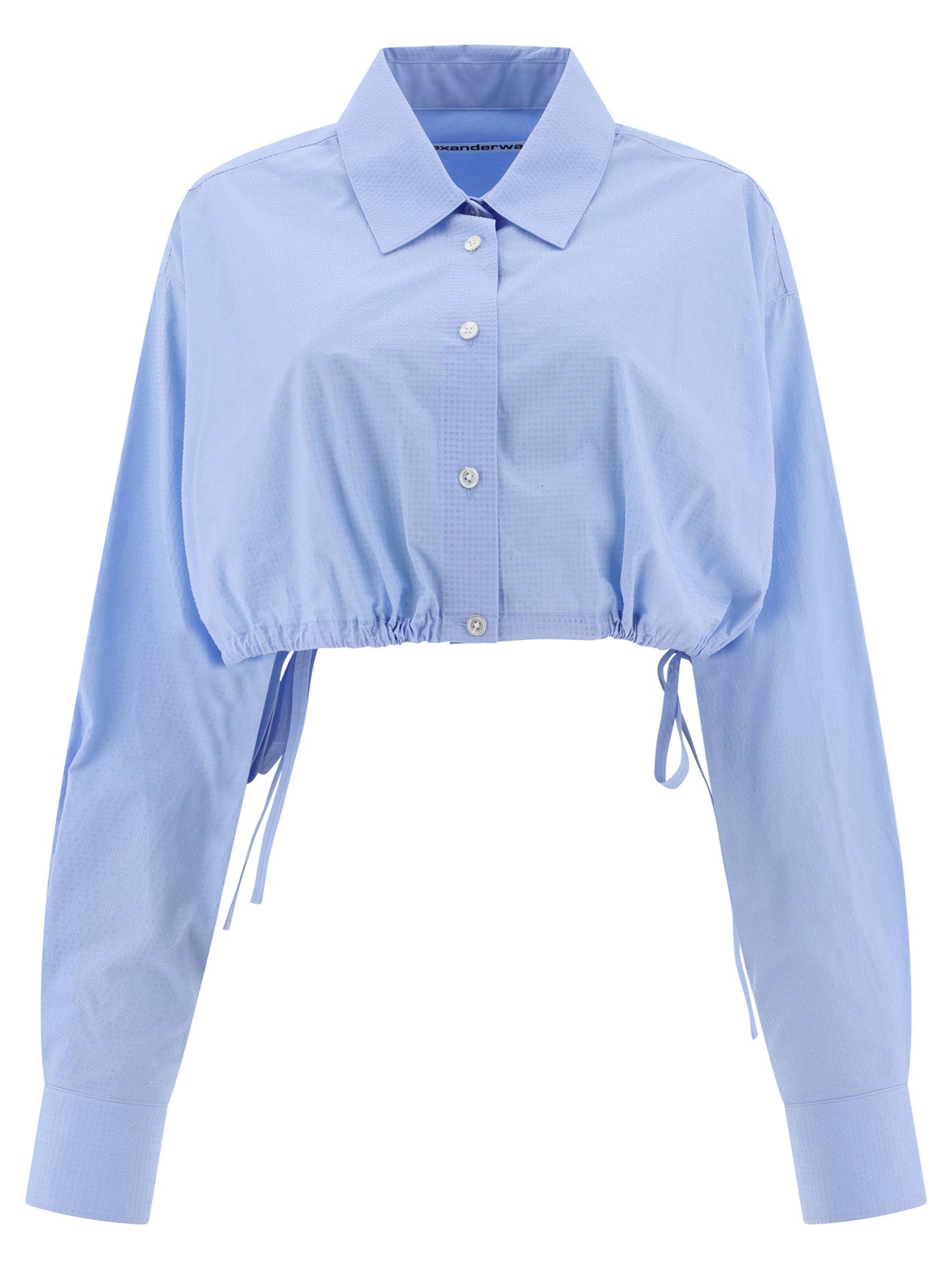 Alexander Wang-Cropped Drawstring Shirt With Crystal Hotfix Shirts Celeste-Donna