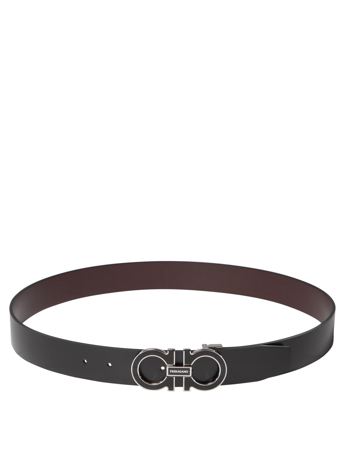 Ferragamo-Gancini Adjustable And Reversible Belt Cinture Nero-Uomo