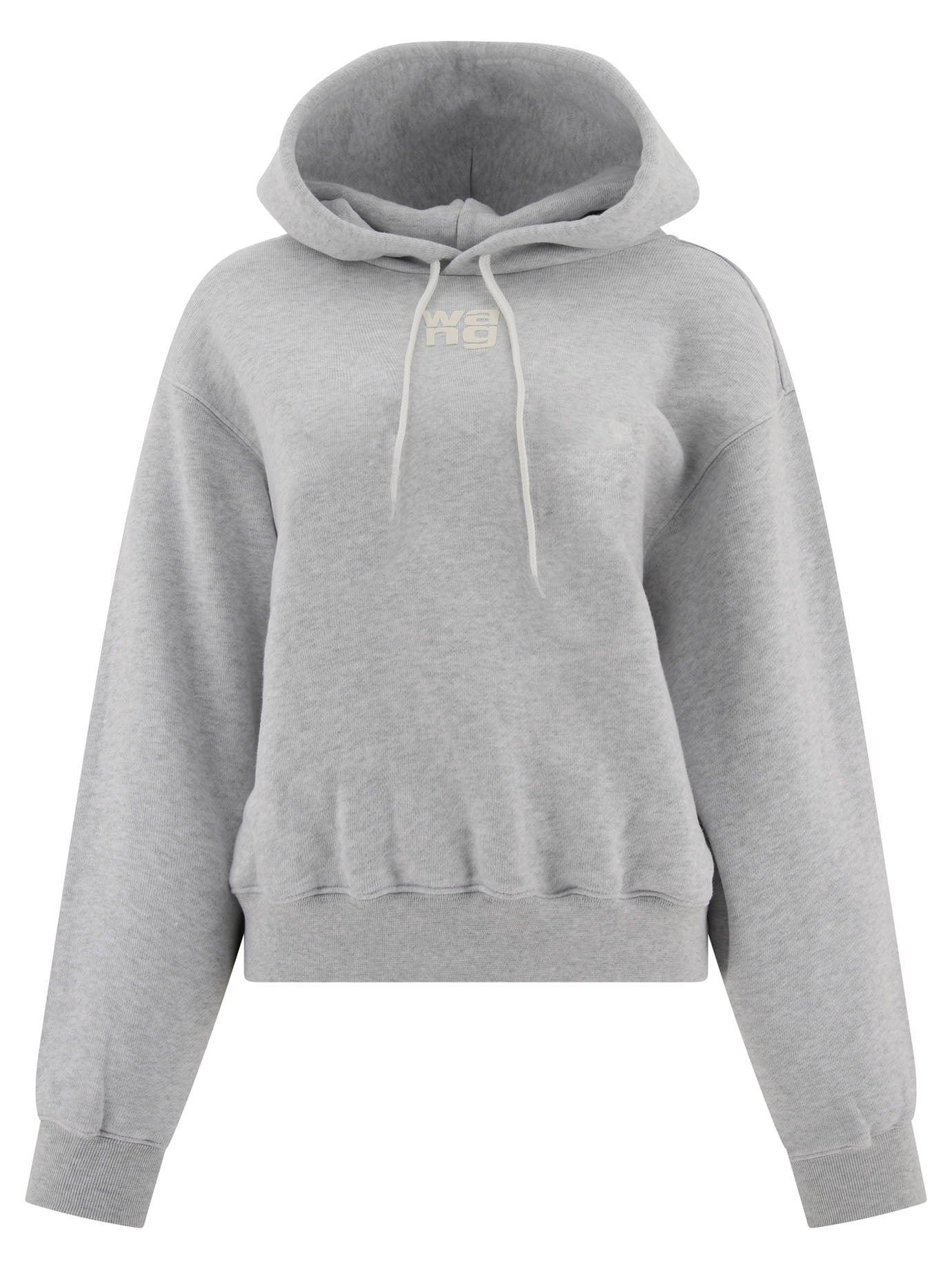 Alexander Wang-Puff Logo Hoodie In Structured Terry Sweatshirts Grey-Donna