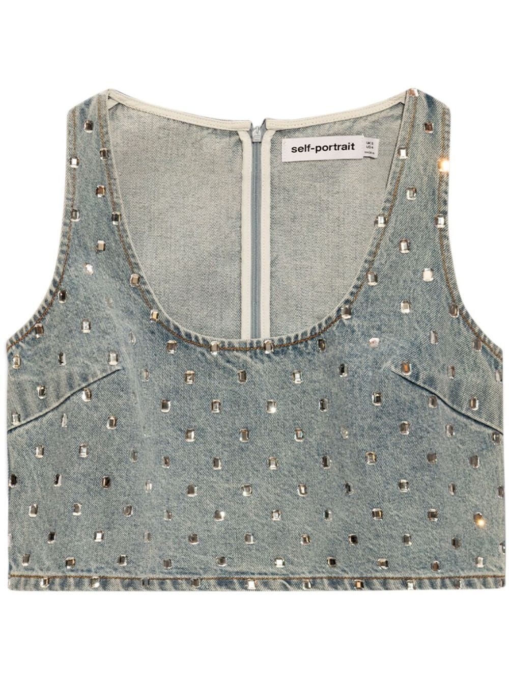 Self-Portrait-top in denim impreziosito da strass-Donna