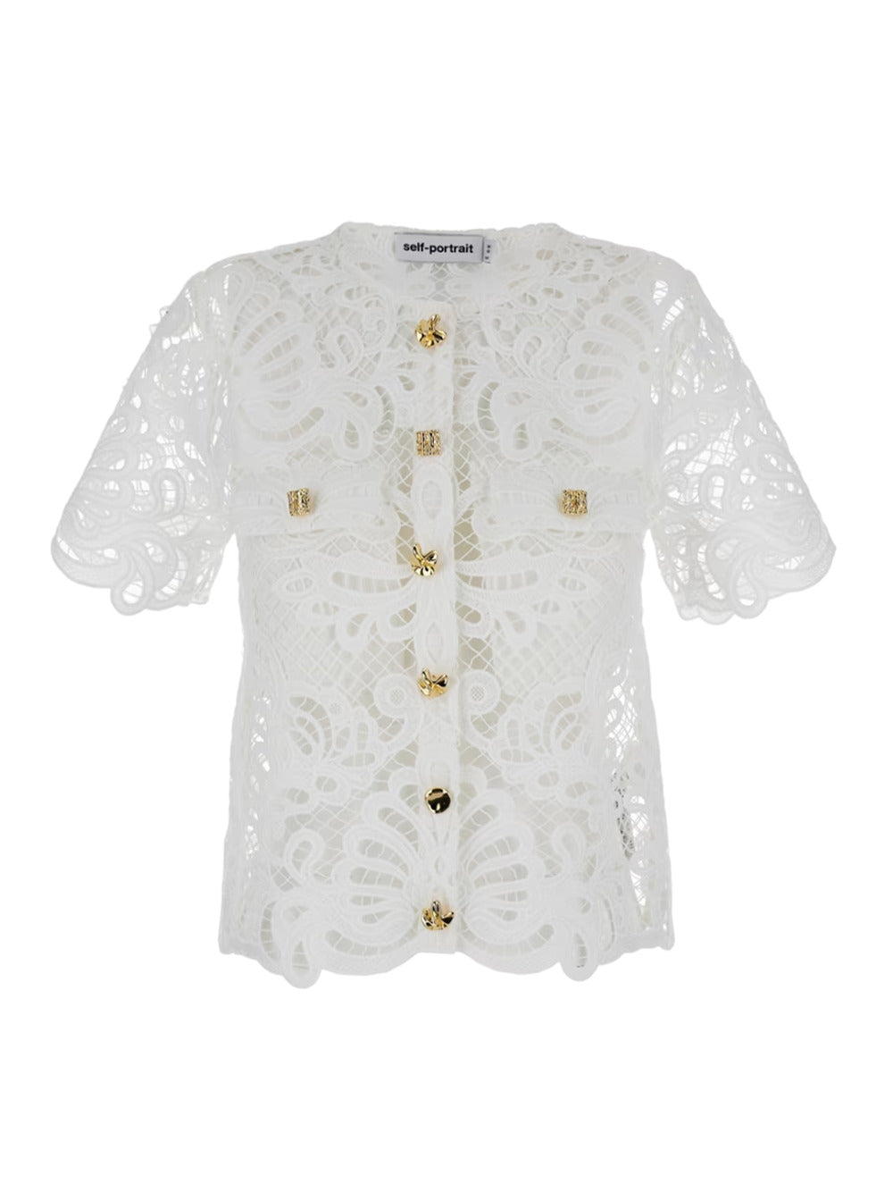 Self-Portrait-White guipure lace top-Donna