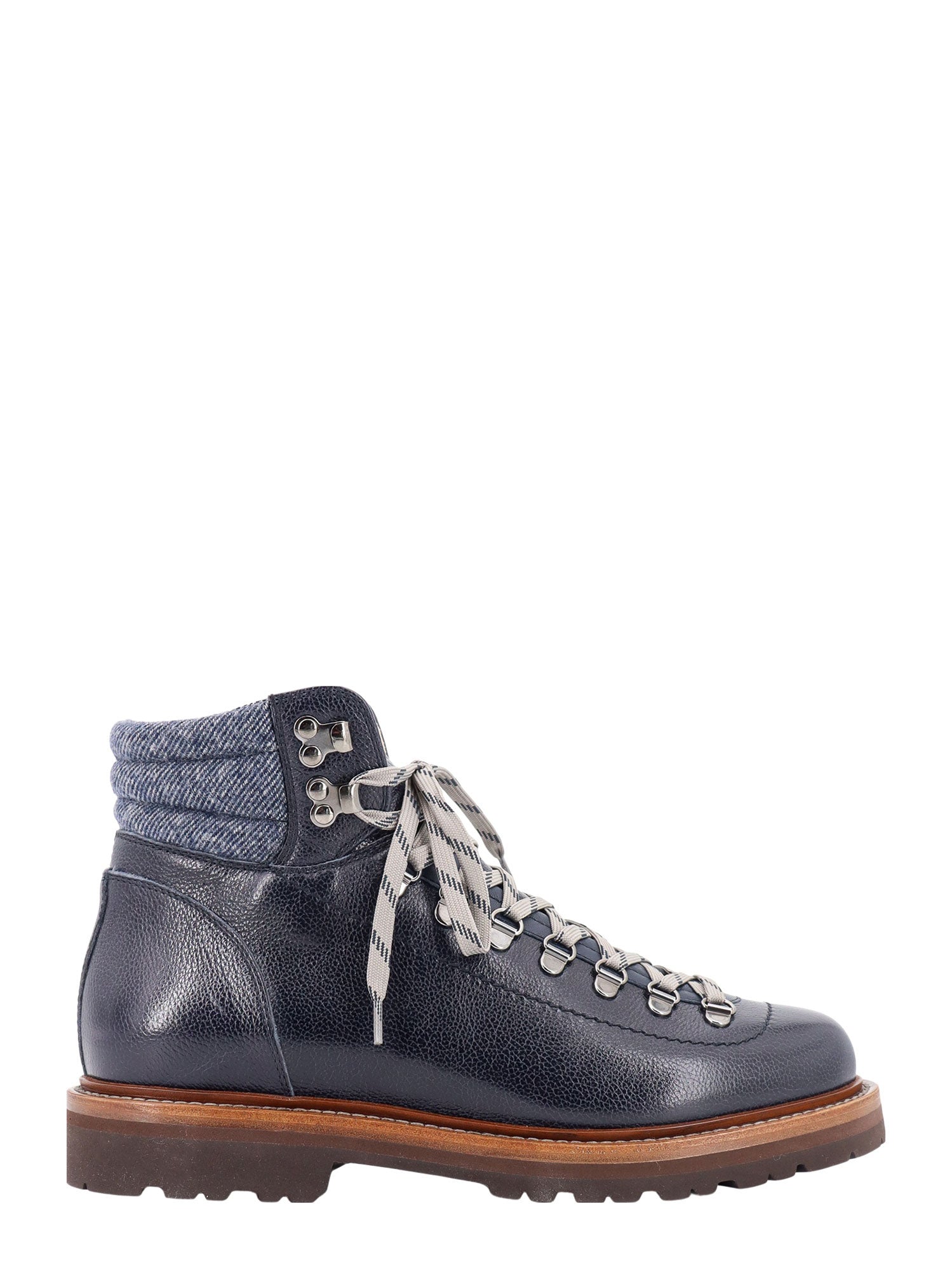 Brunello Cucinelli-Stivali Mountain Boot in pelle con inserto in lana-Uomo