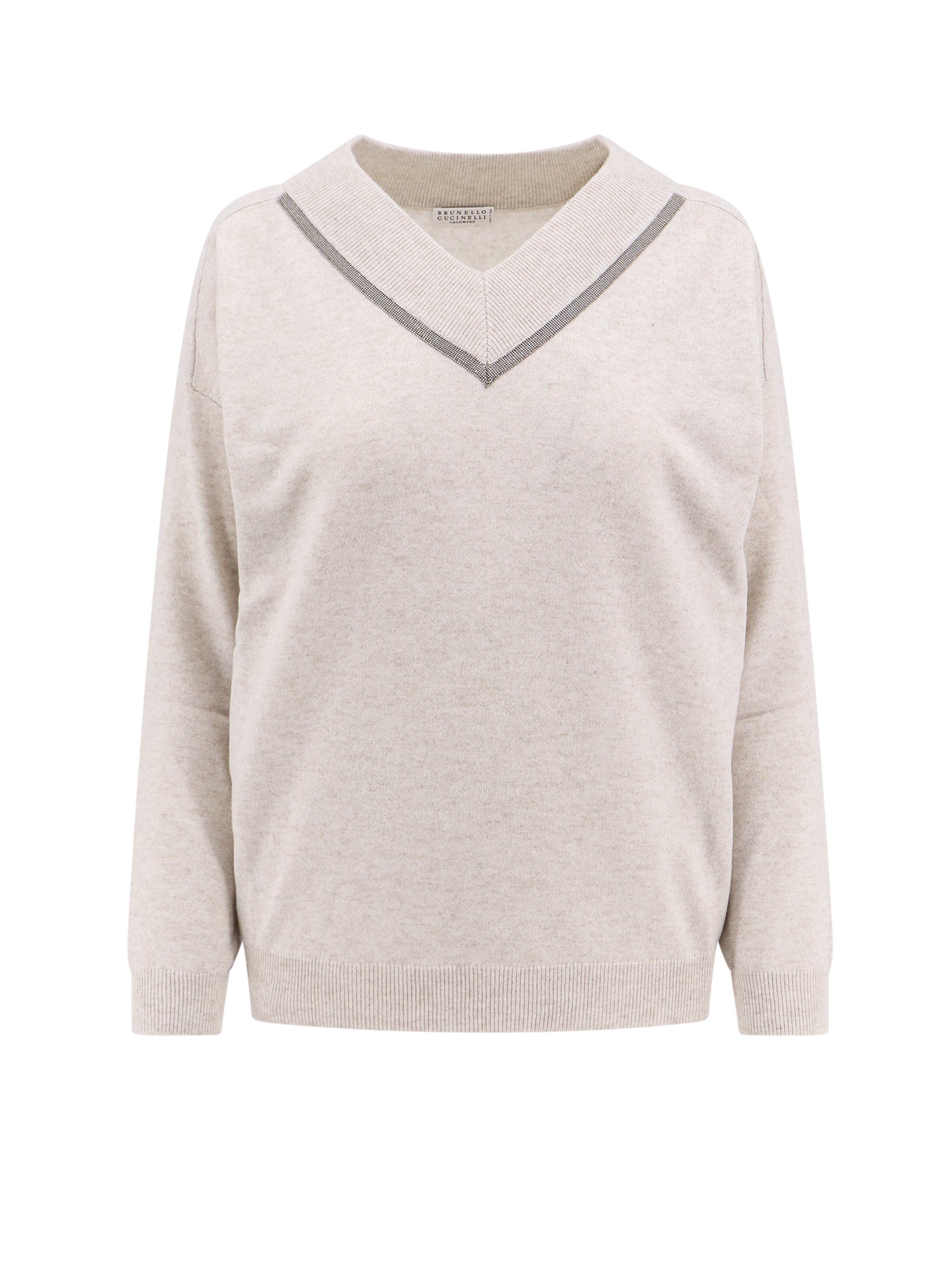 Brunello Cucinelli-Maglia in cashmere con profilo Monile-Donna