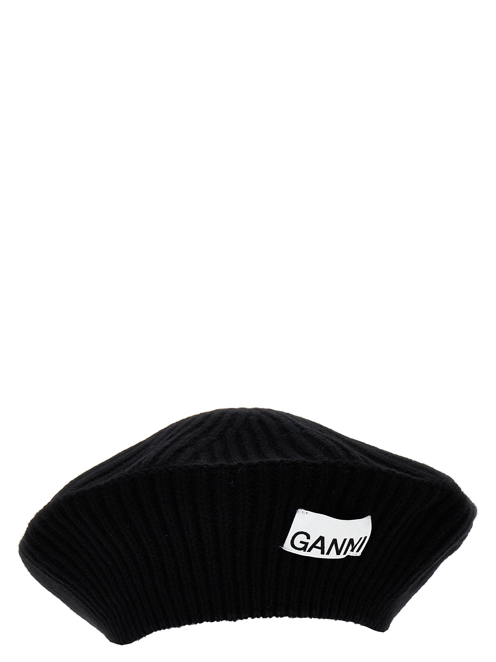 Ganni-Logo Ribbed Beanie Cappelli Nero-Donna