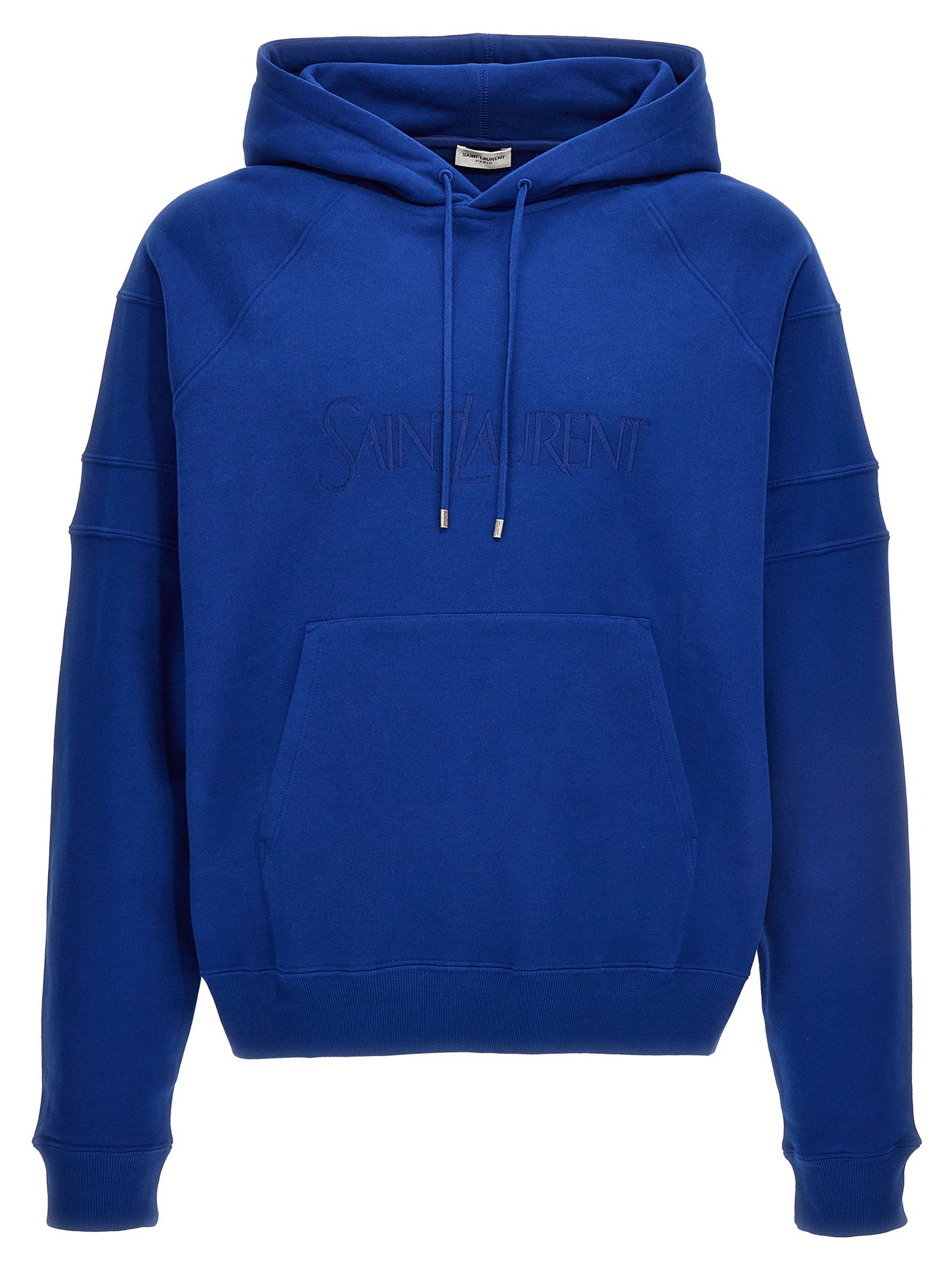 Saint Laurent-Logo Embroidery Hoodie Felpe Blu-Uomo