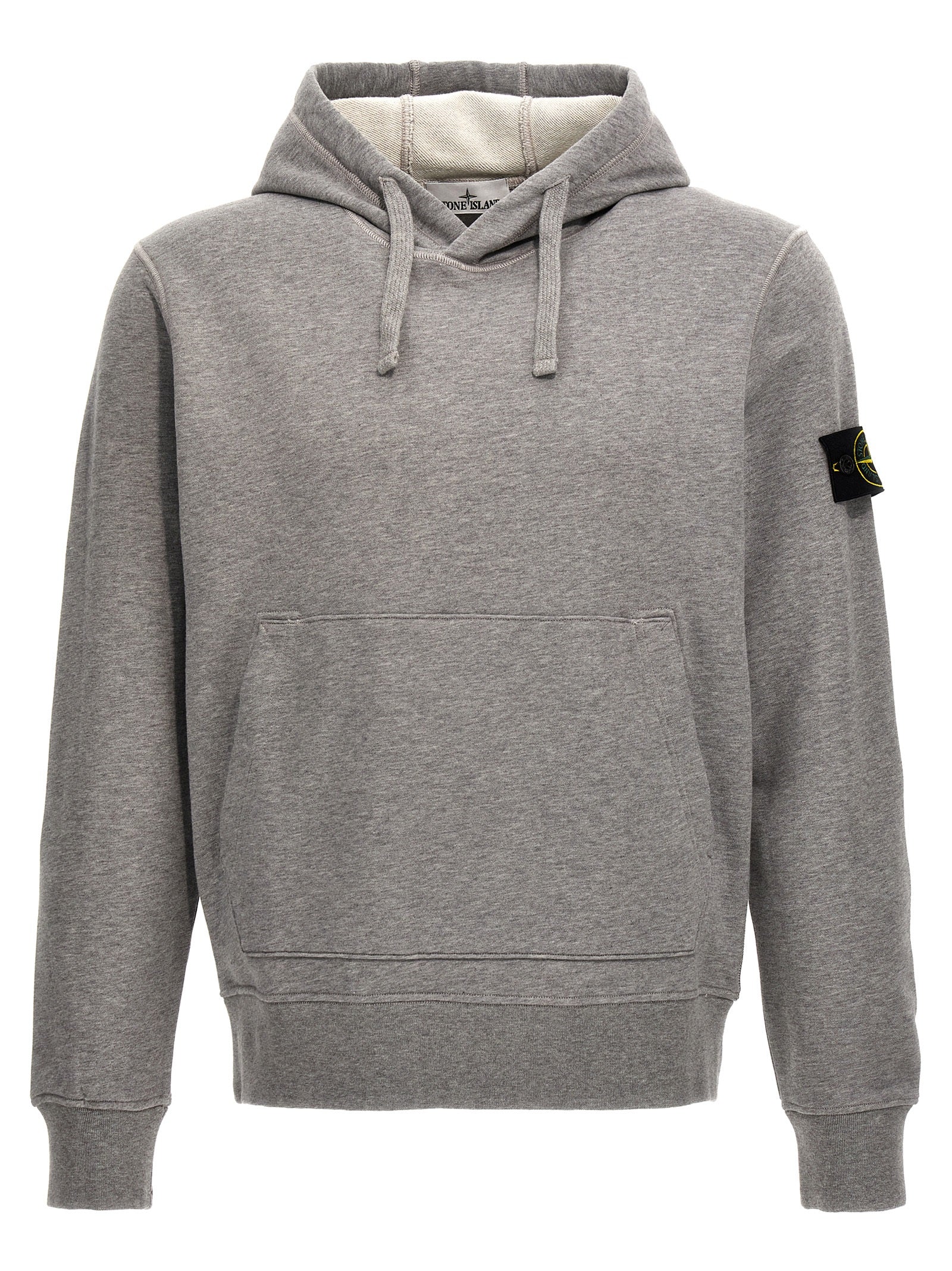 Stone Island-Logo Badge Hoodie Felpe Grigio-Uomo