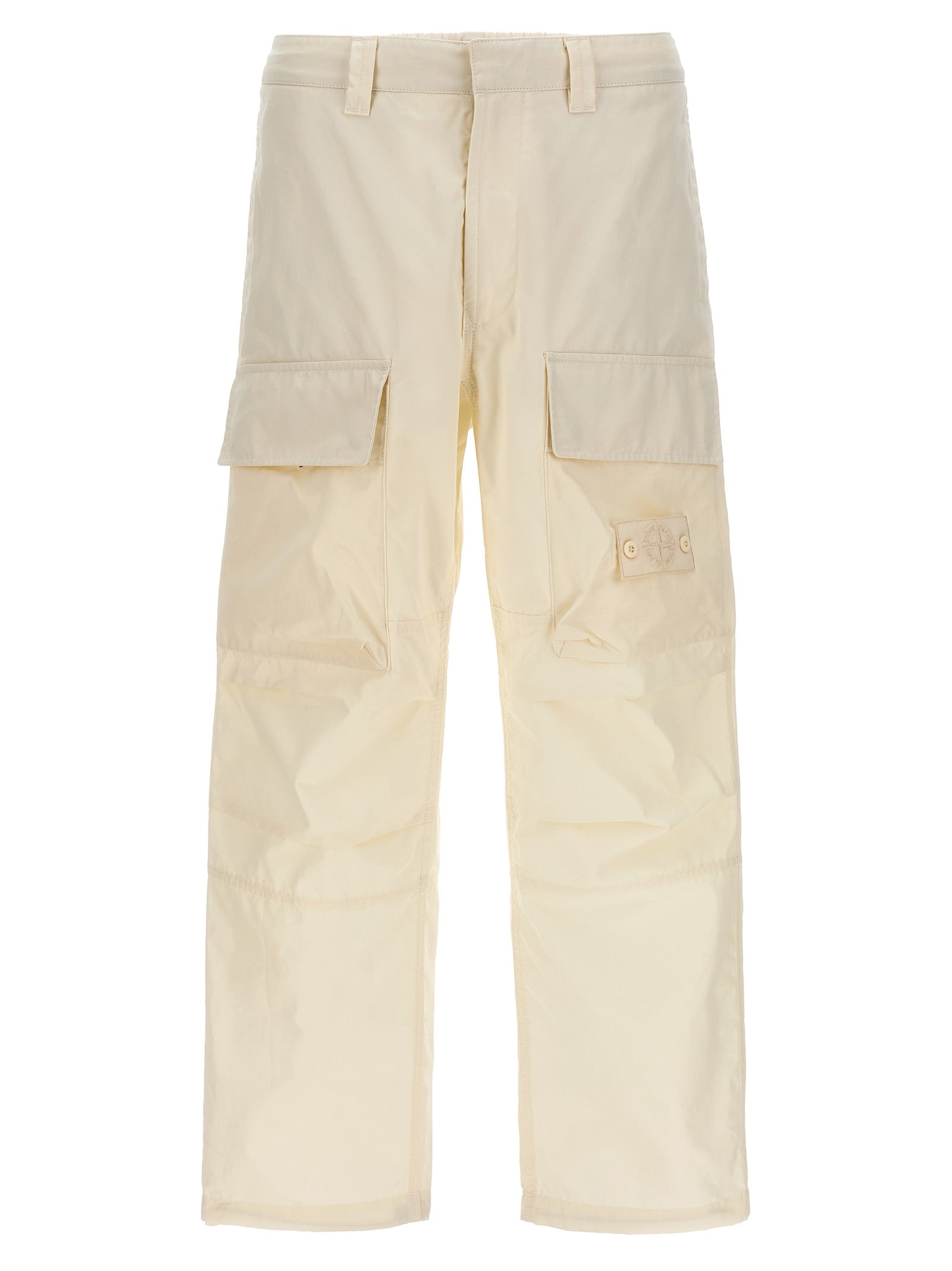 Stone Island-Logo Badge Cargo Pantaloni Bianco-Uomo