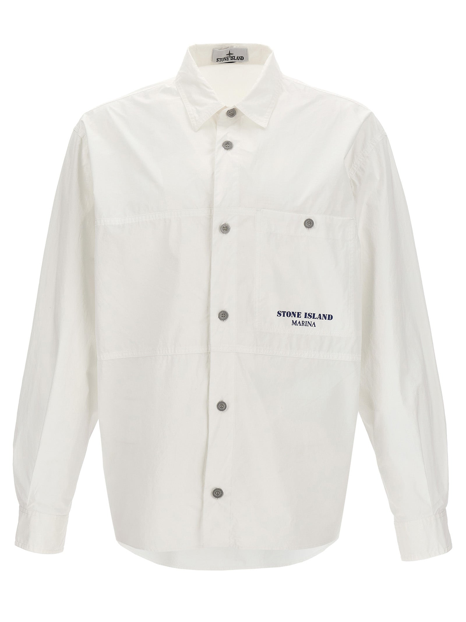 Stone Island-Logo Print Overshirt Camicie Bianco-Uomo