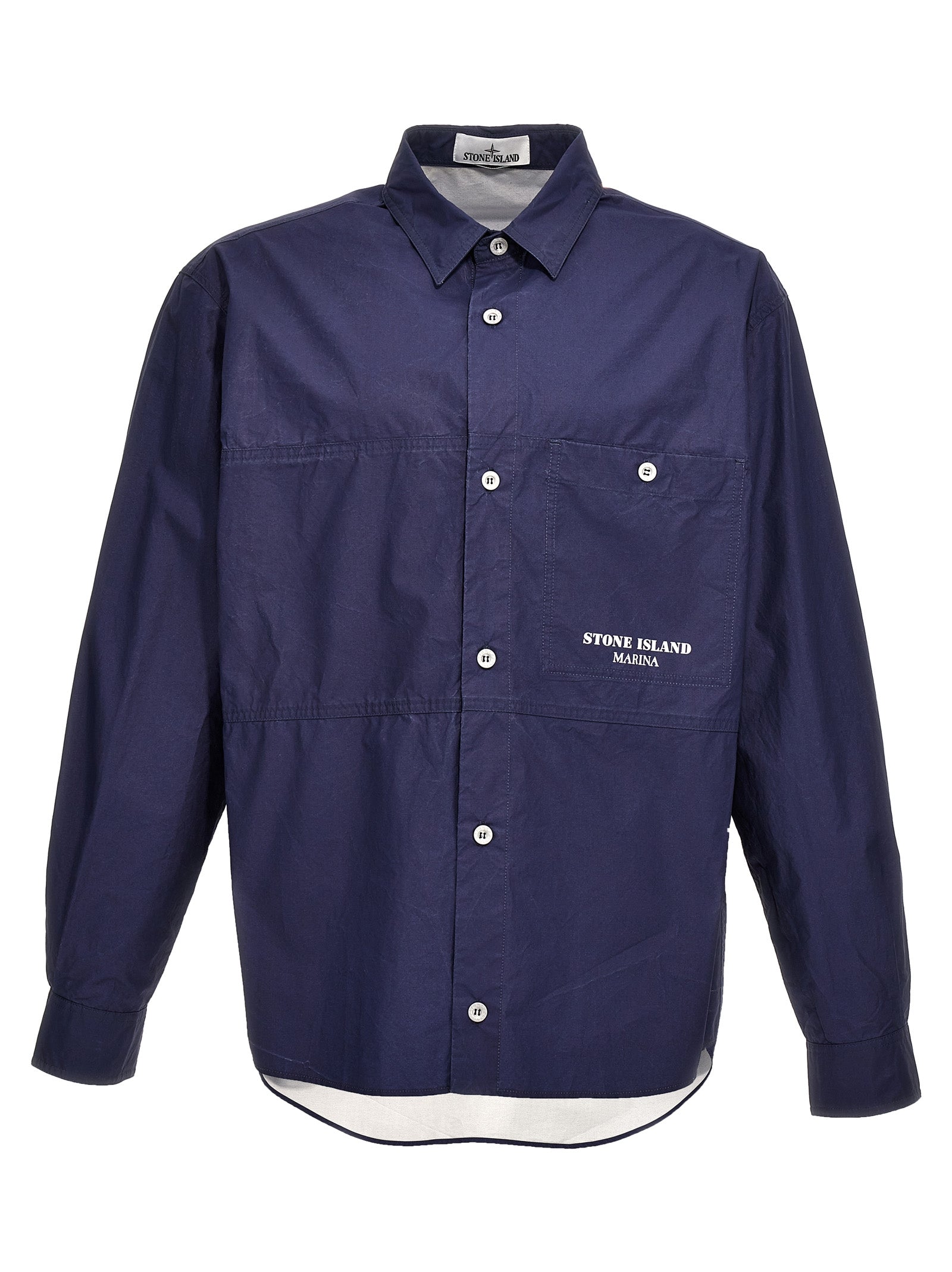 Stone Island-Logo Print Overshirt Camicie Blu-Uomo