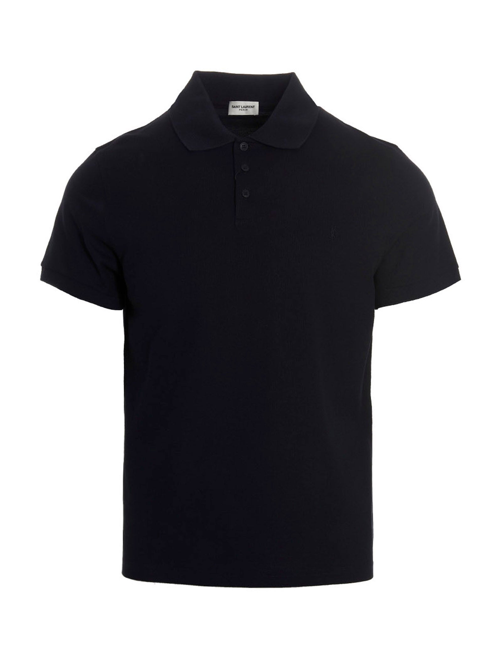 Saint Laurent-Embroidered Logo Shirt Polo Blu-Uomo