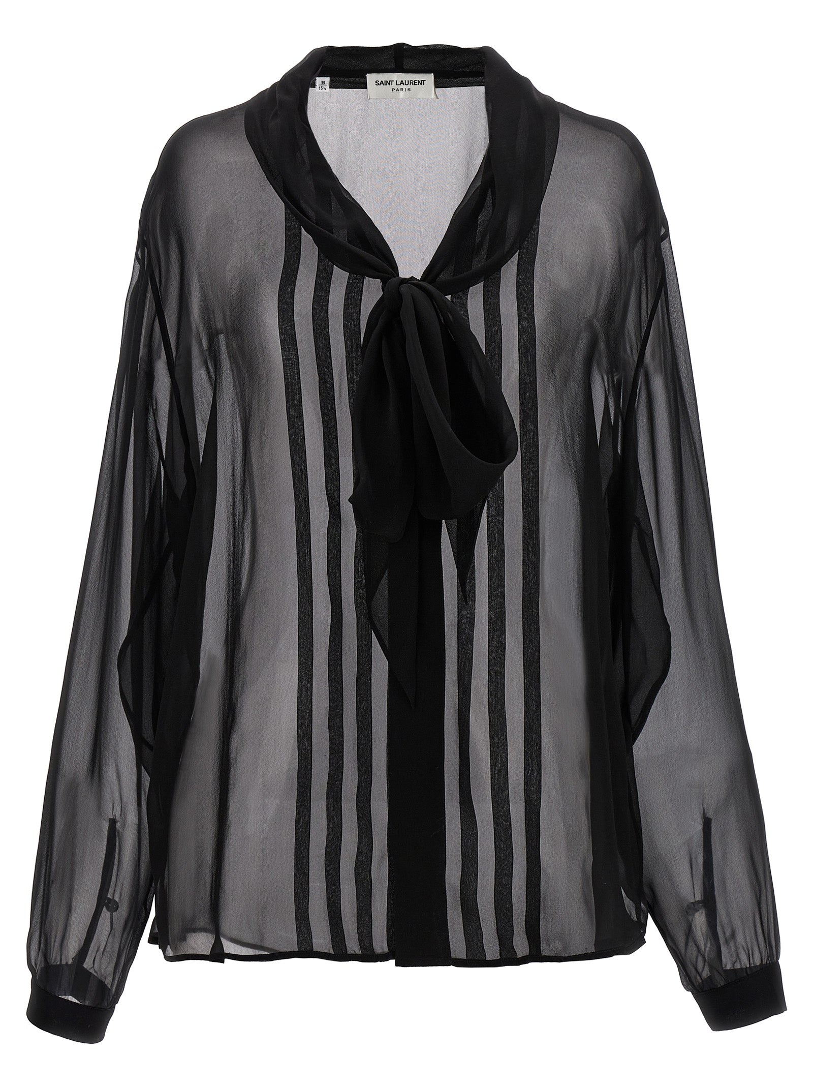 Saint Laurent-Transparent Muslin Shirt Camicie Nero-Uomo