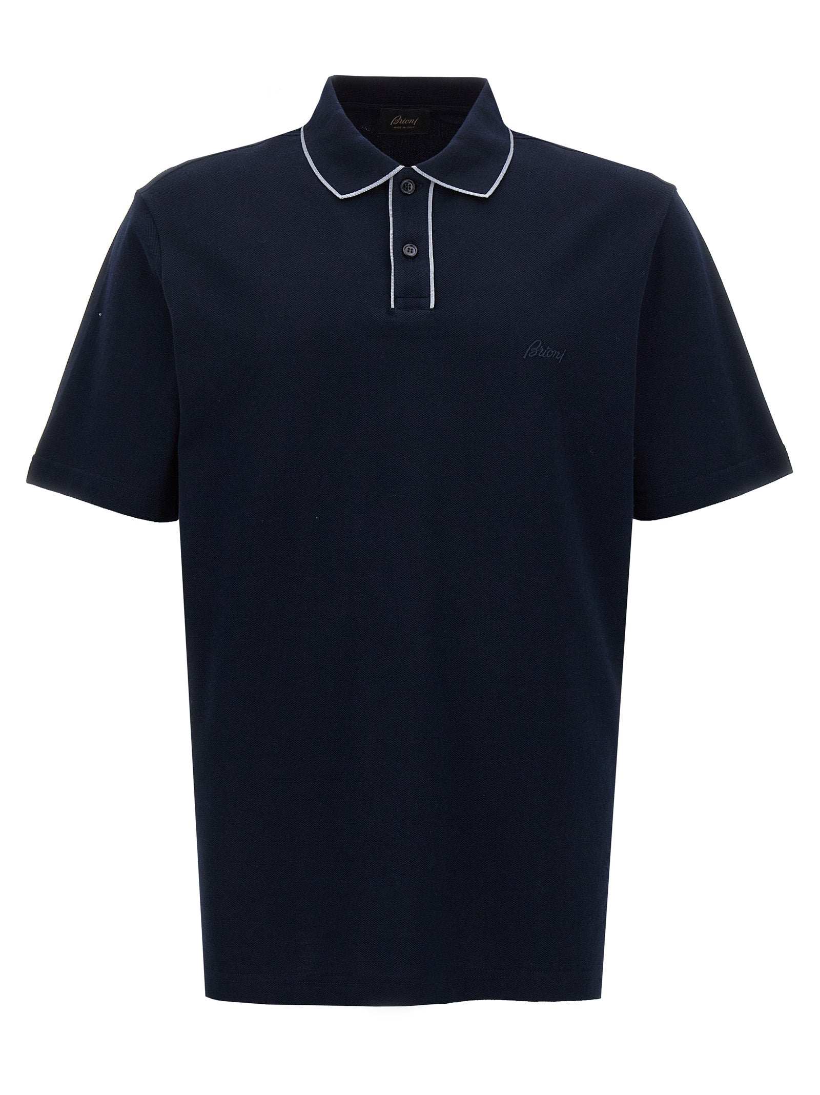 Brioni-Logo Embroidery Shirt Polo Blu-Uomo