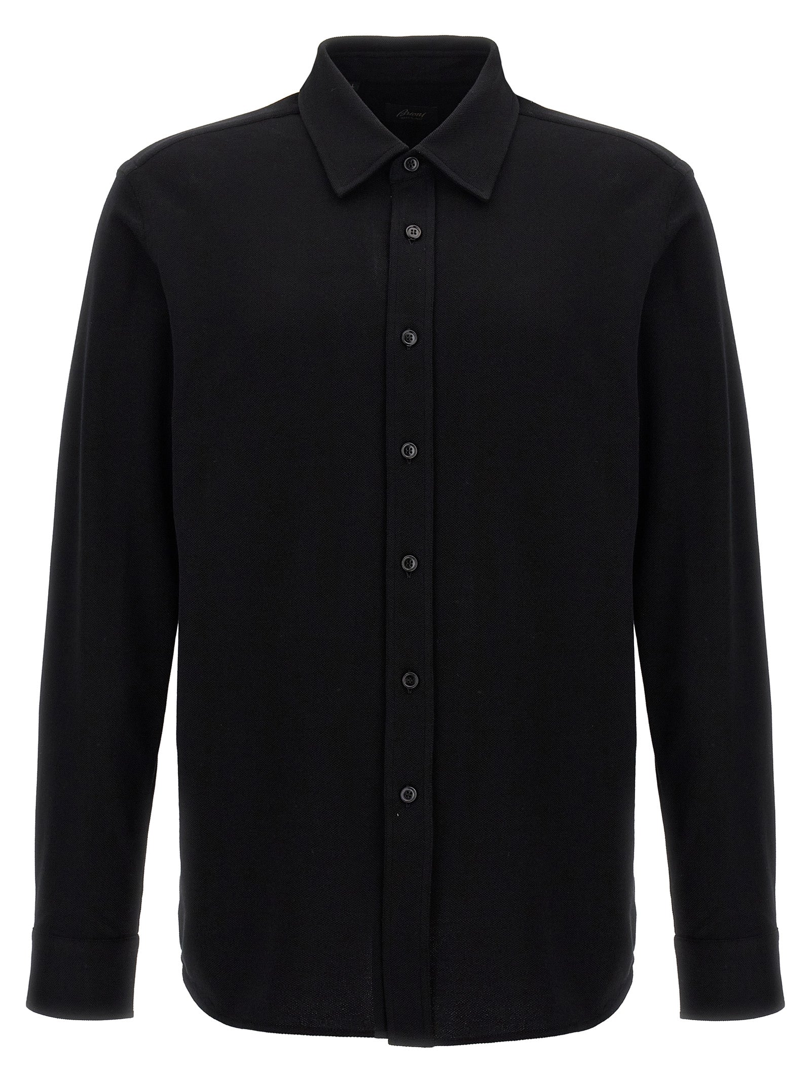 Brioni-Piquet Cotton Shirt Camicie Nero-Uomo