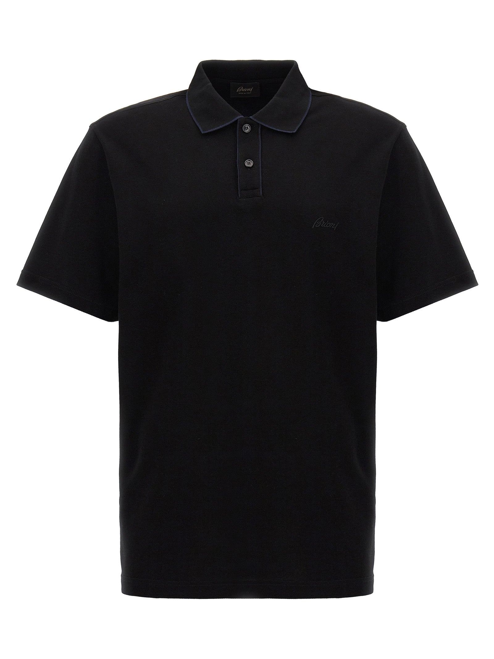 Brioni-Logo Embroidery Shirt Polo Nero-Uomo