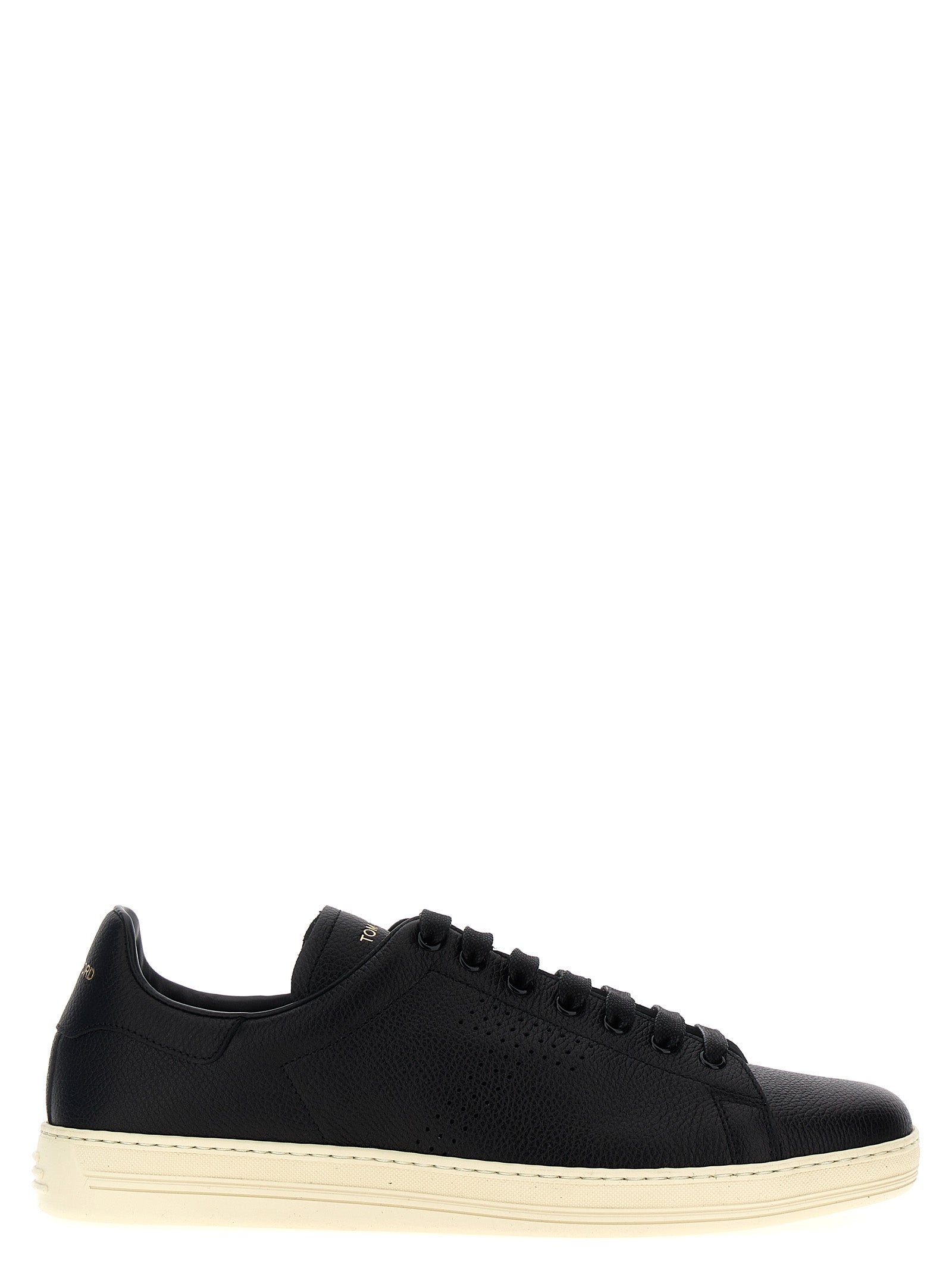 Tom Ford-Logo Leather Sneakers Bianco/Nero-Uomo