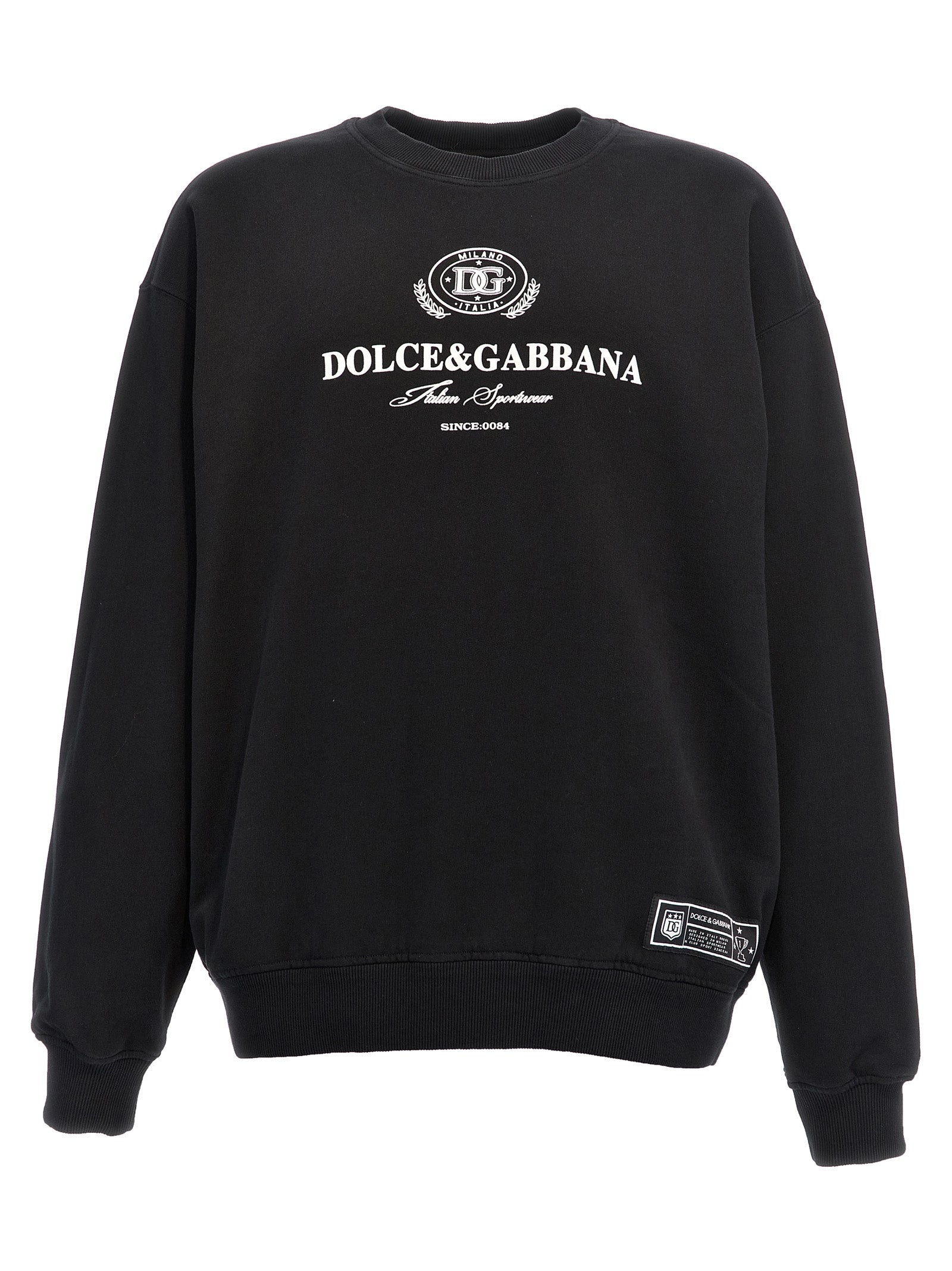 Dolce & Gabbana-Flocked Logo Felpe Nero-Uomo