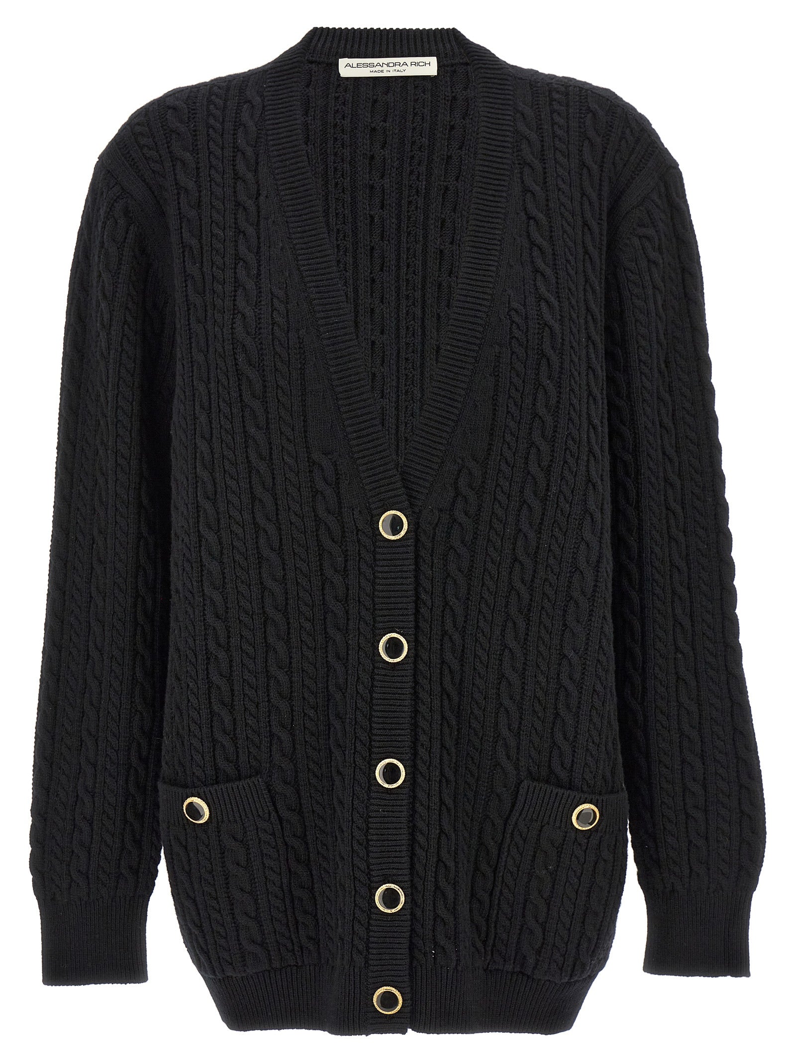 Alessandra Rich-Wool Cardigan Maglioni Nero-Donna