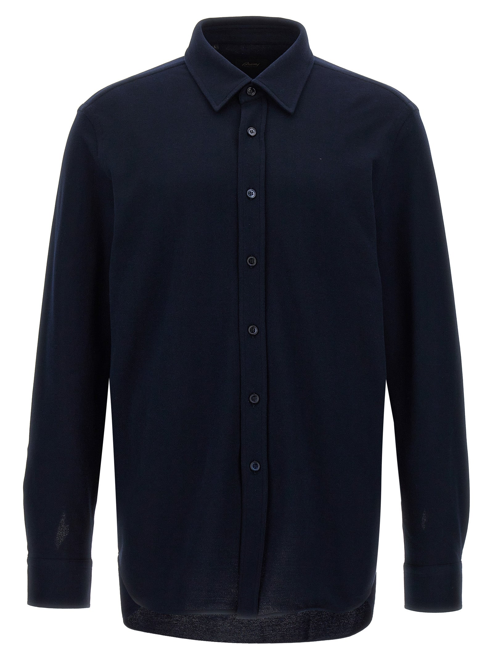 Brioni-Piquet Cotton Shirt Camicie Blu-Uomo