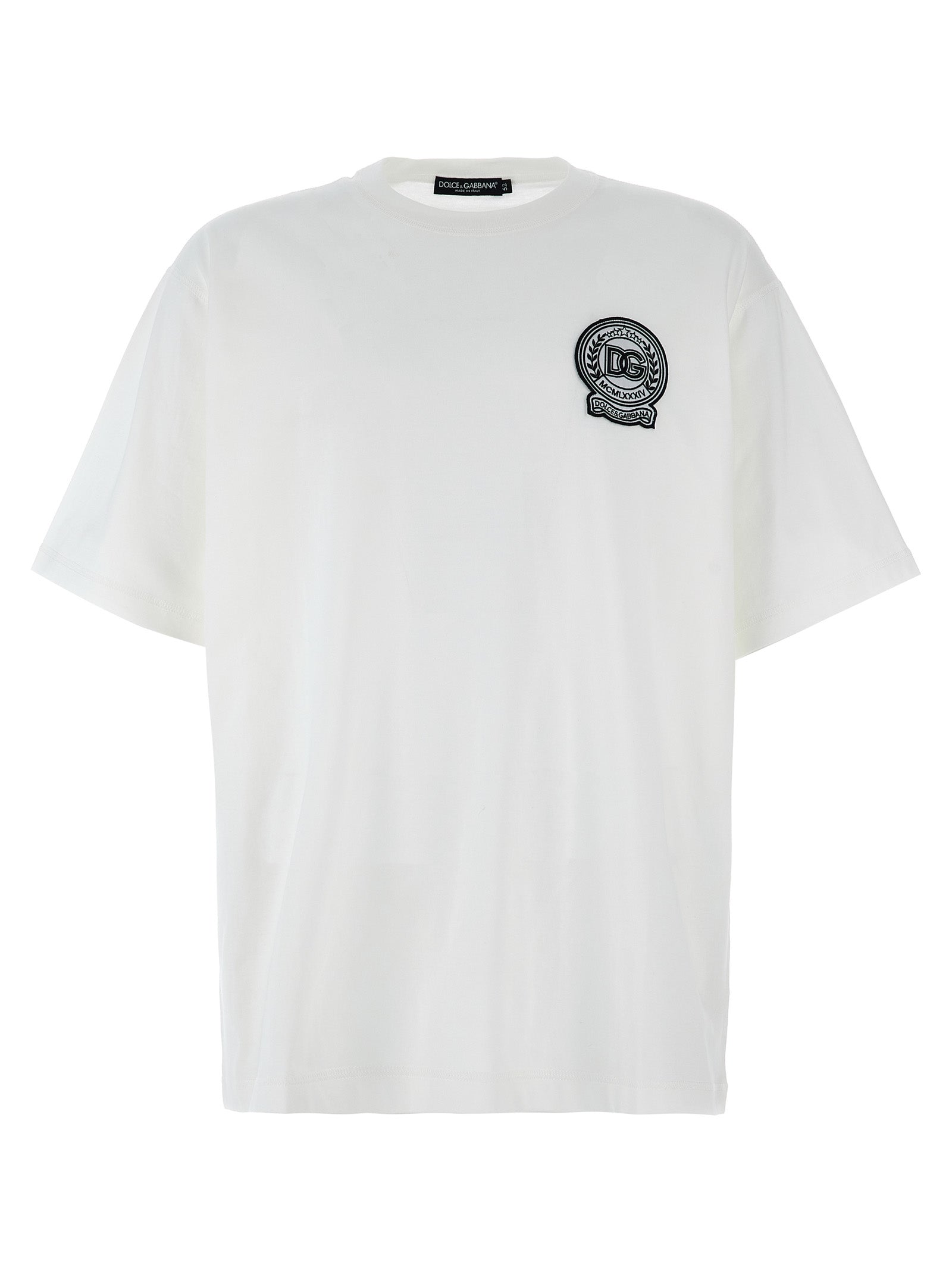 Dolce & Gabbana-Logo Patch T Shirt Bianco-Uomo