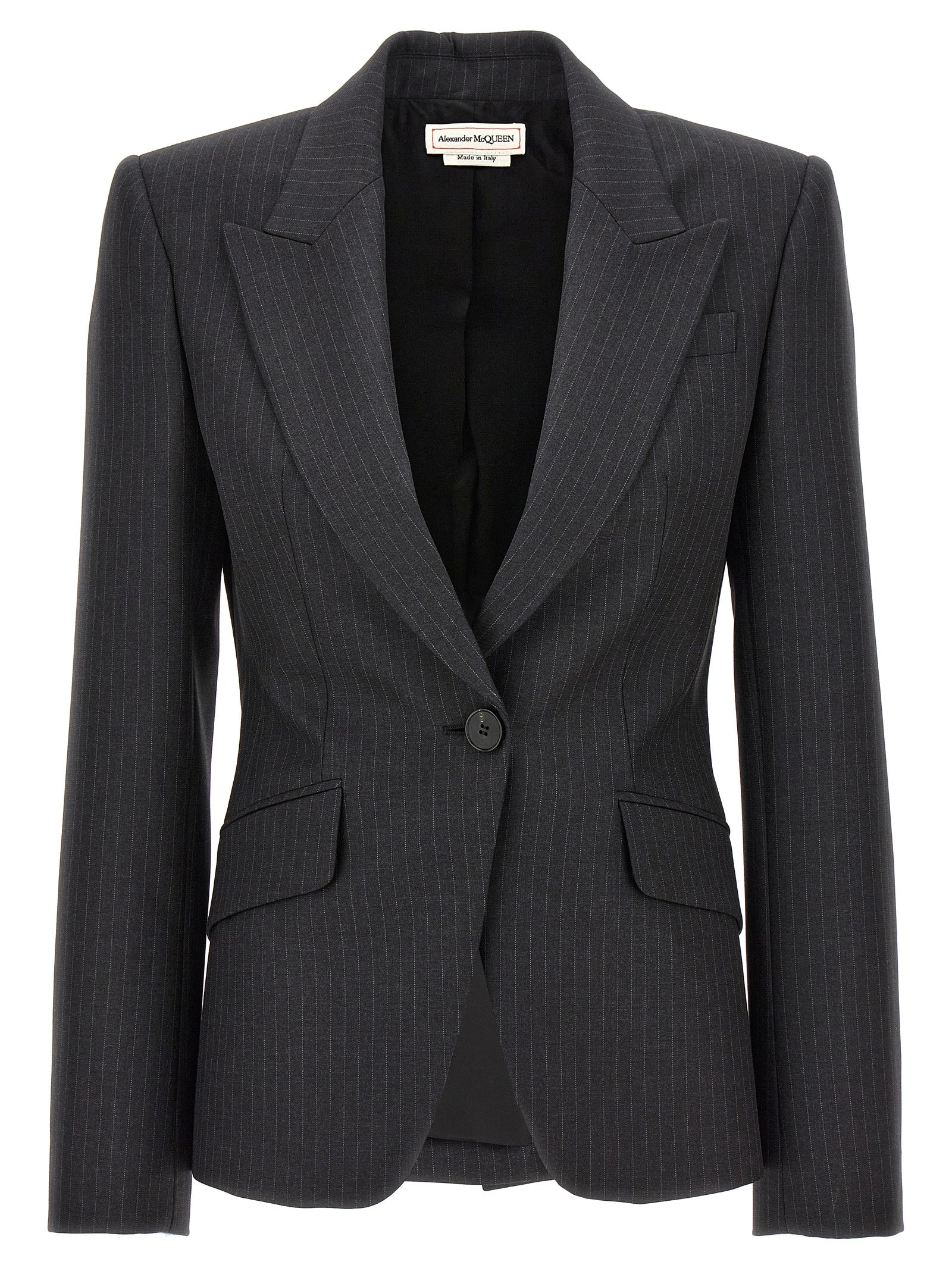 Alexander Mcqueen-Pinstriped Single-Breasted Blazer Blazer And Suits Grigio-Donna