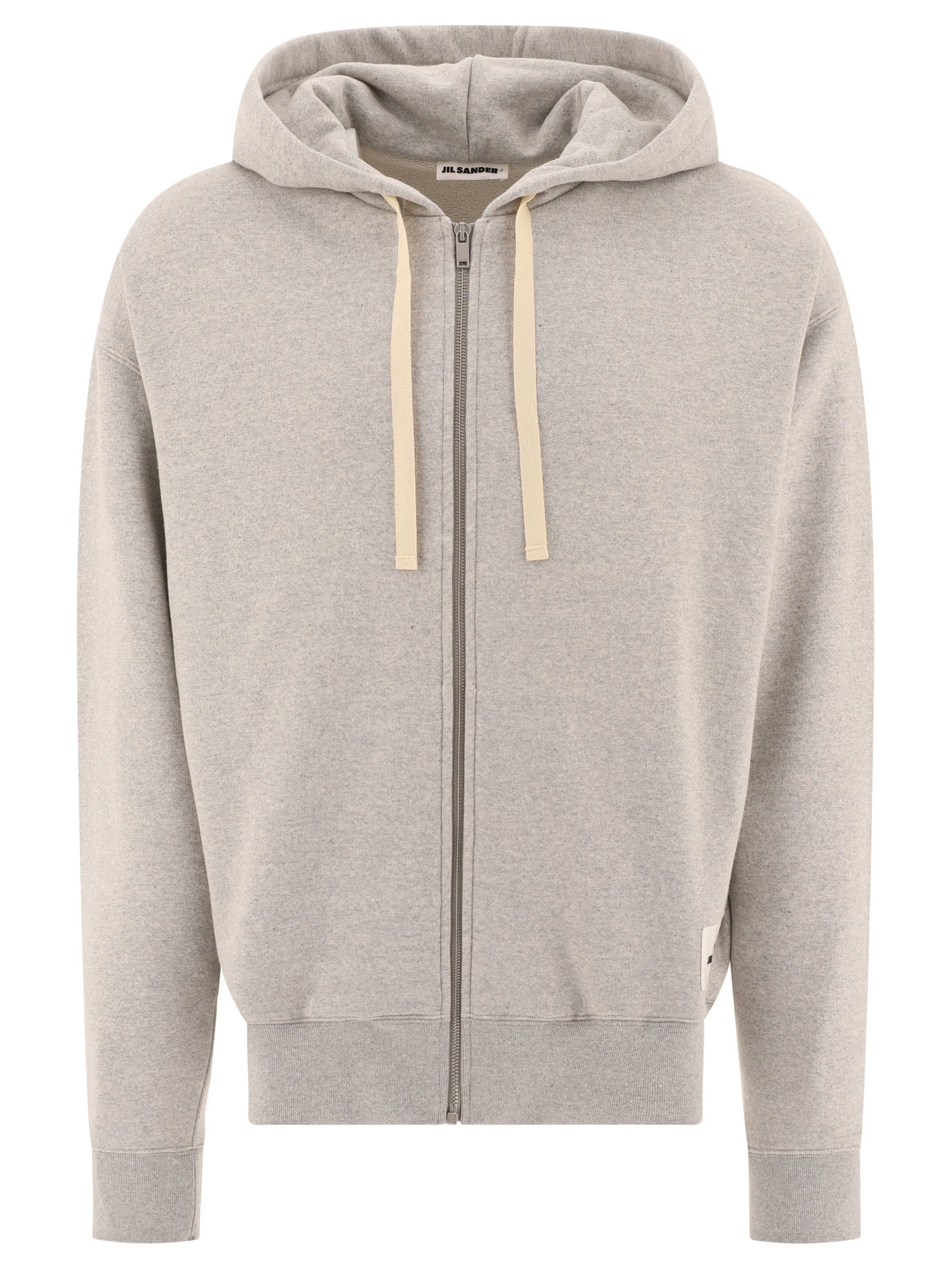 Jil Sander-Zippered Hoodie With Logo Patch Sweatshirts Grey-Uomo