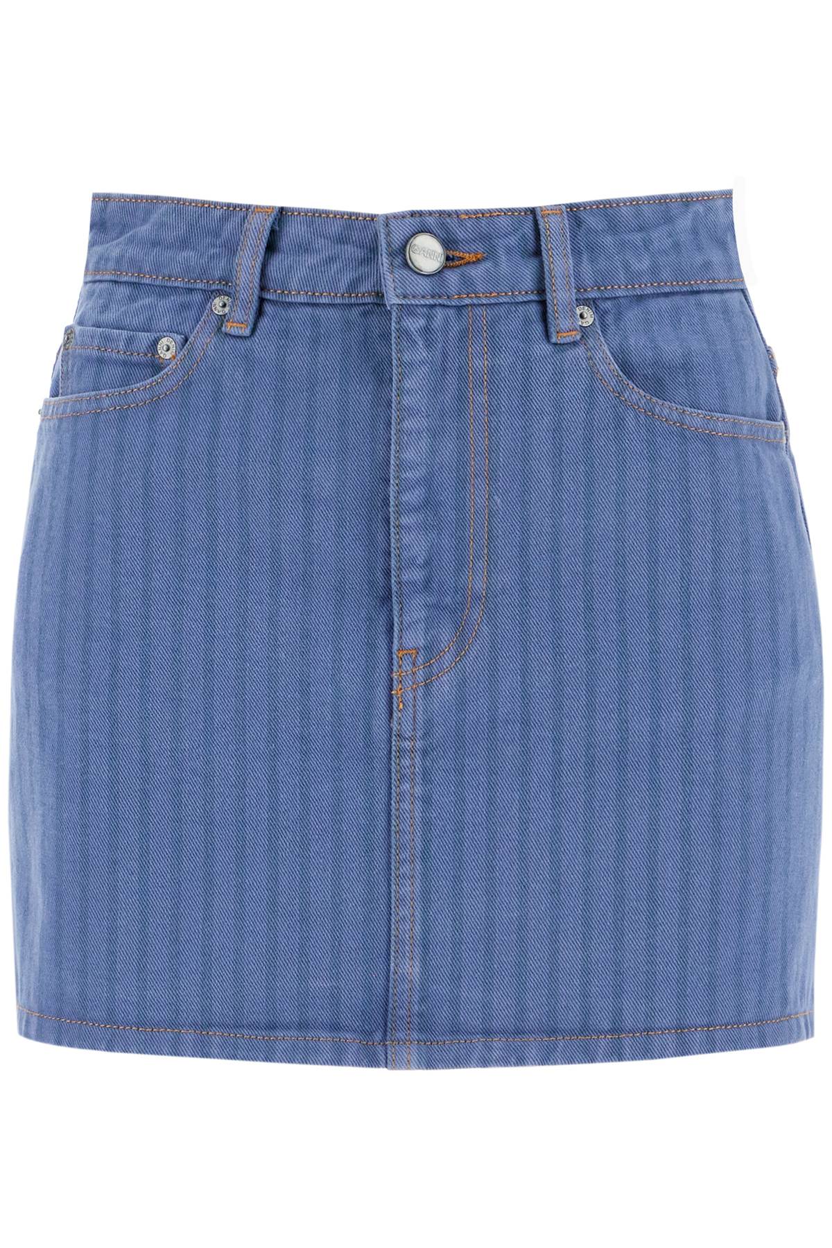 Ganni-Minigonna In Denim Overdyed A Righe-Donna