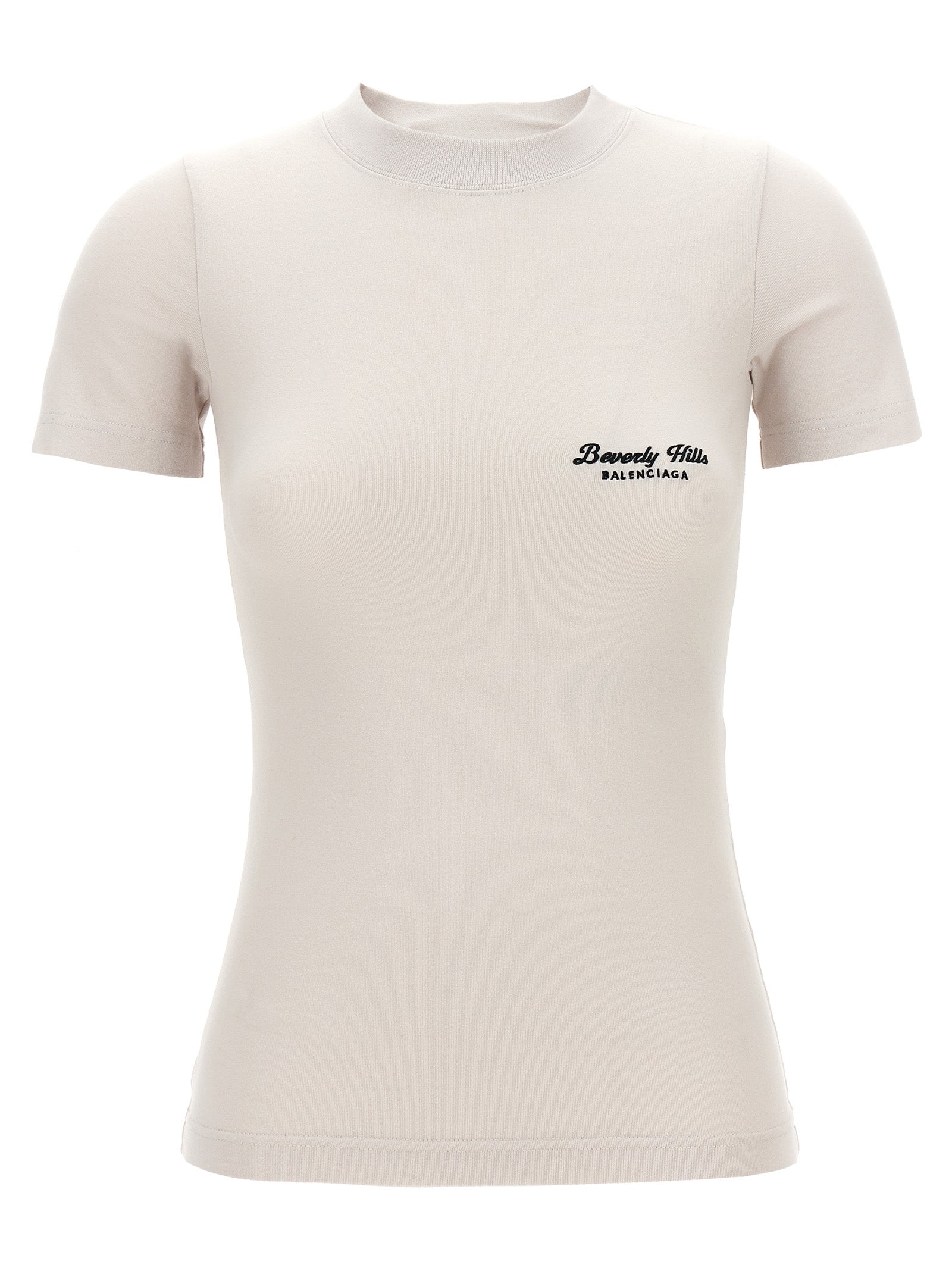 Balenciaga-Logo Embroidery T Shirt Bianco/Nero-Donna