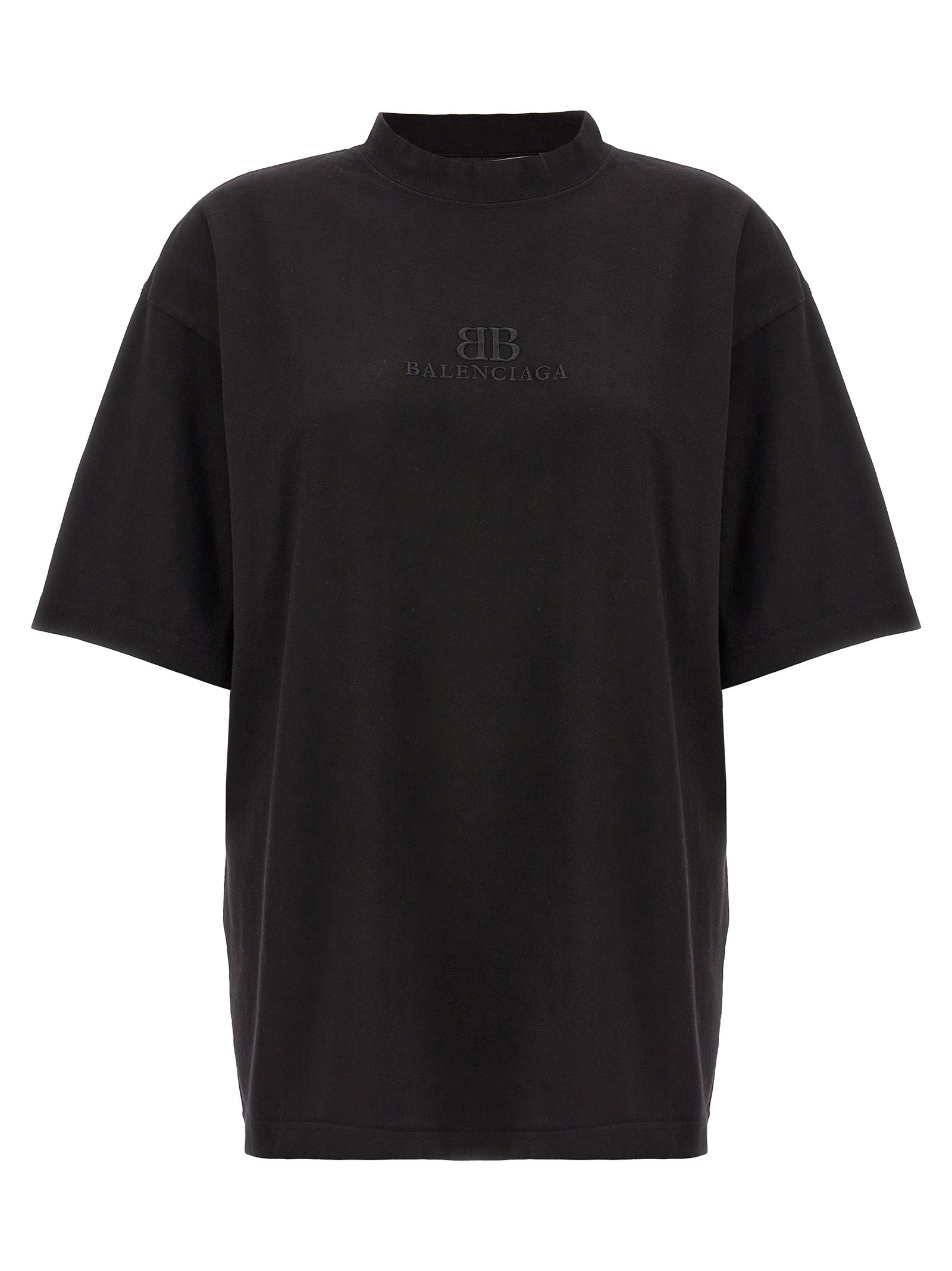 Balenciaga-Logo Embroidery T Shirt Nero-Donna