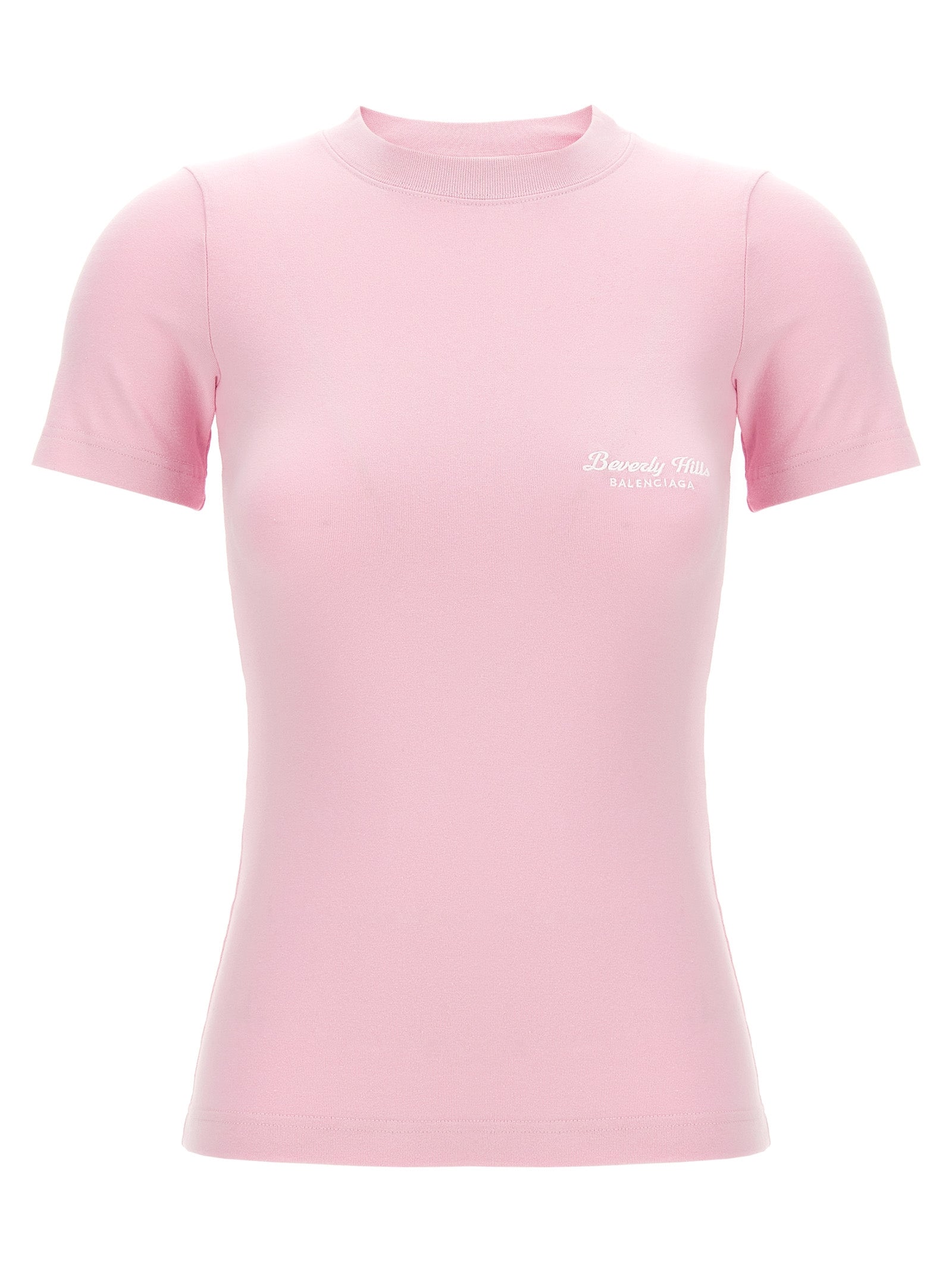 Balenciaga-Logo Embroidery T Shirt Rosa-Donna