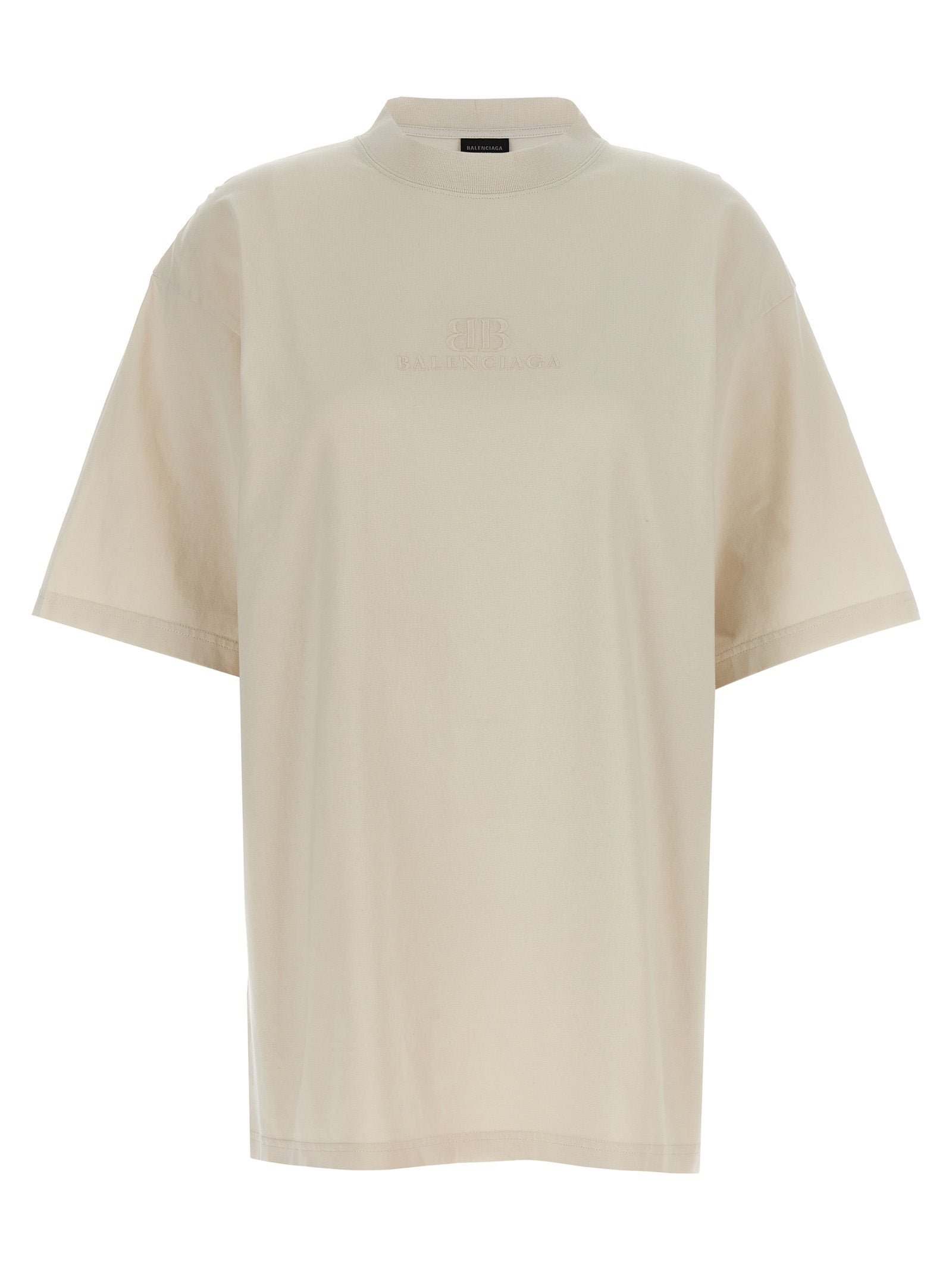 Balenciaga-Logo Embroidery T Shirt Beige-Donna